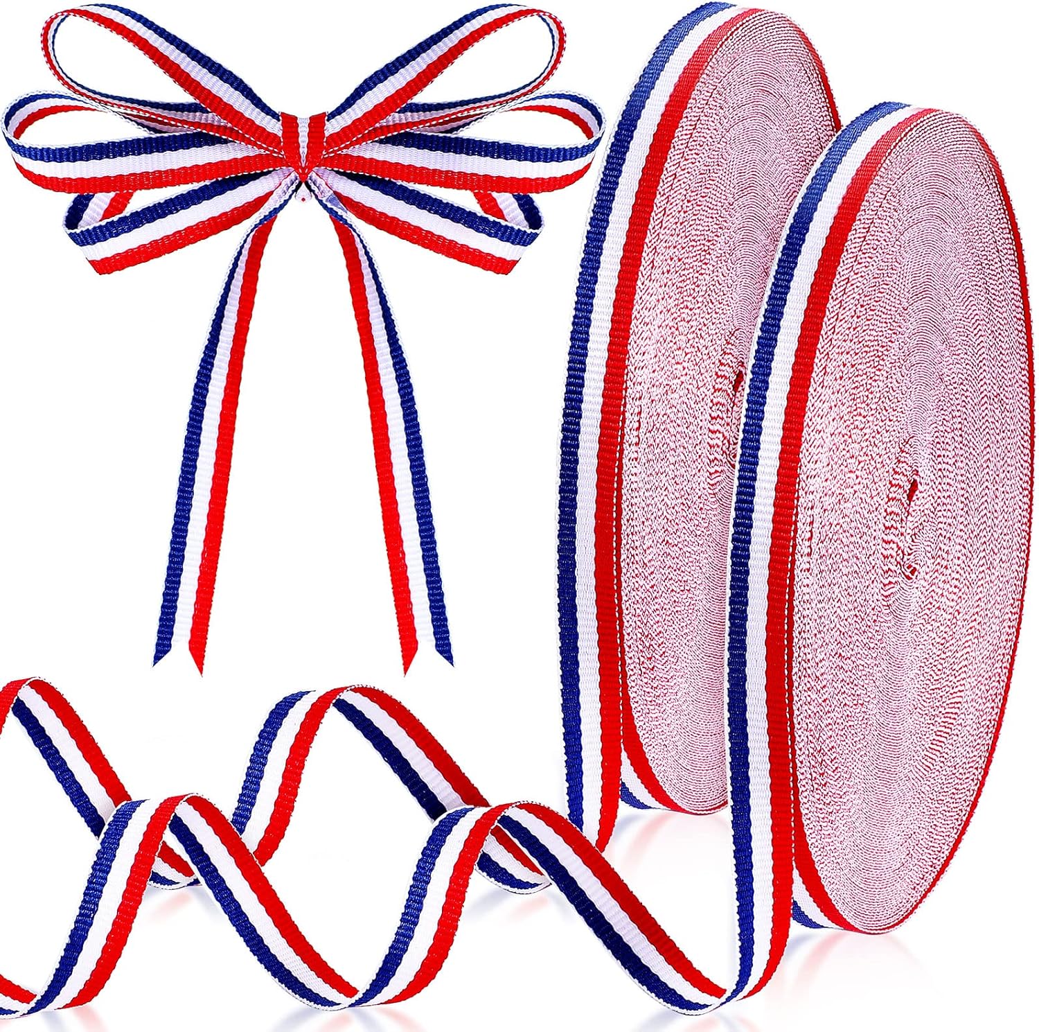 Cinta de grogrén a rayas rojas, blancas y azules para envolver regalos del Día de los Caídos, decoración de fiestas, manualidades y costura (rojo,