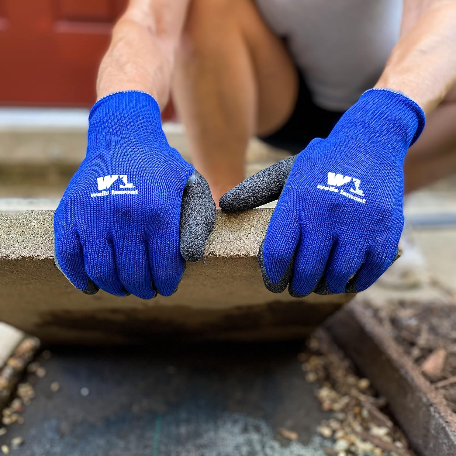 Guantes de trabajo para hombre con revestimiento de látex, extra grandes (Wells Lamont 524), negro sobre azul