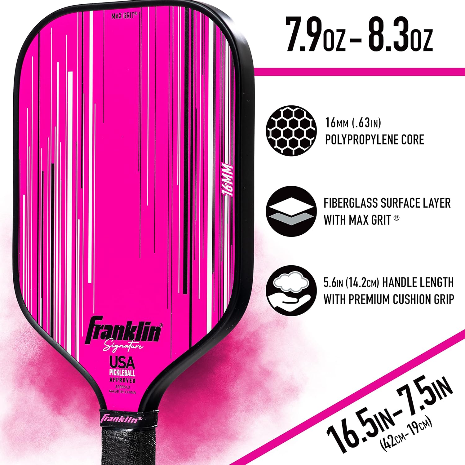 Franklin Sports Palas de pickleball Pro – Signature Series Pro Pickleball Paddle con superficie MaxGrit – Pala de pickleball aprobada por USA