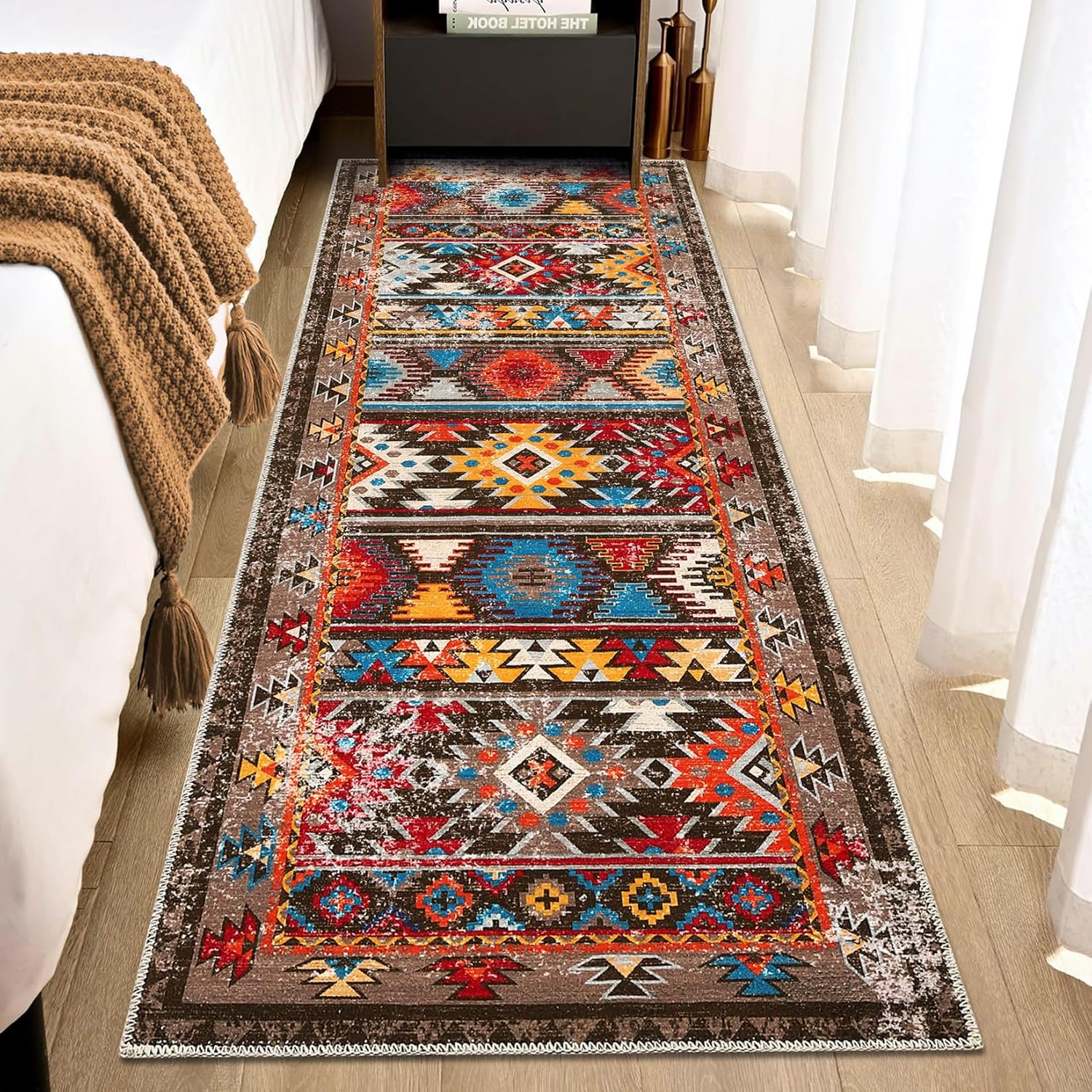 Zacoo Alfombra de pasillo antideslizante de 2 x 6 pulgadas, con parte trasera de goma, lavables, alfombras geométricas que no se desprenden,