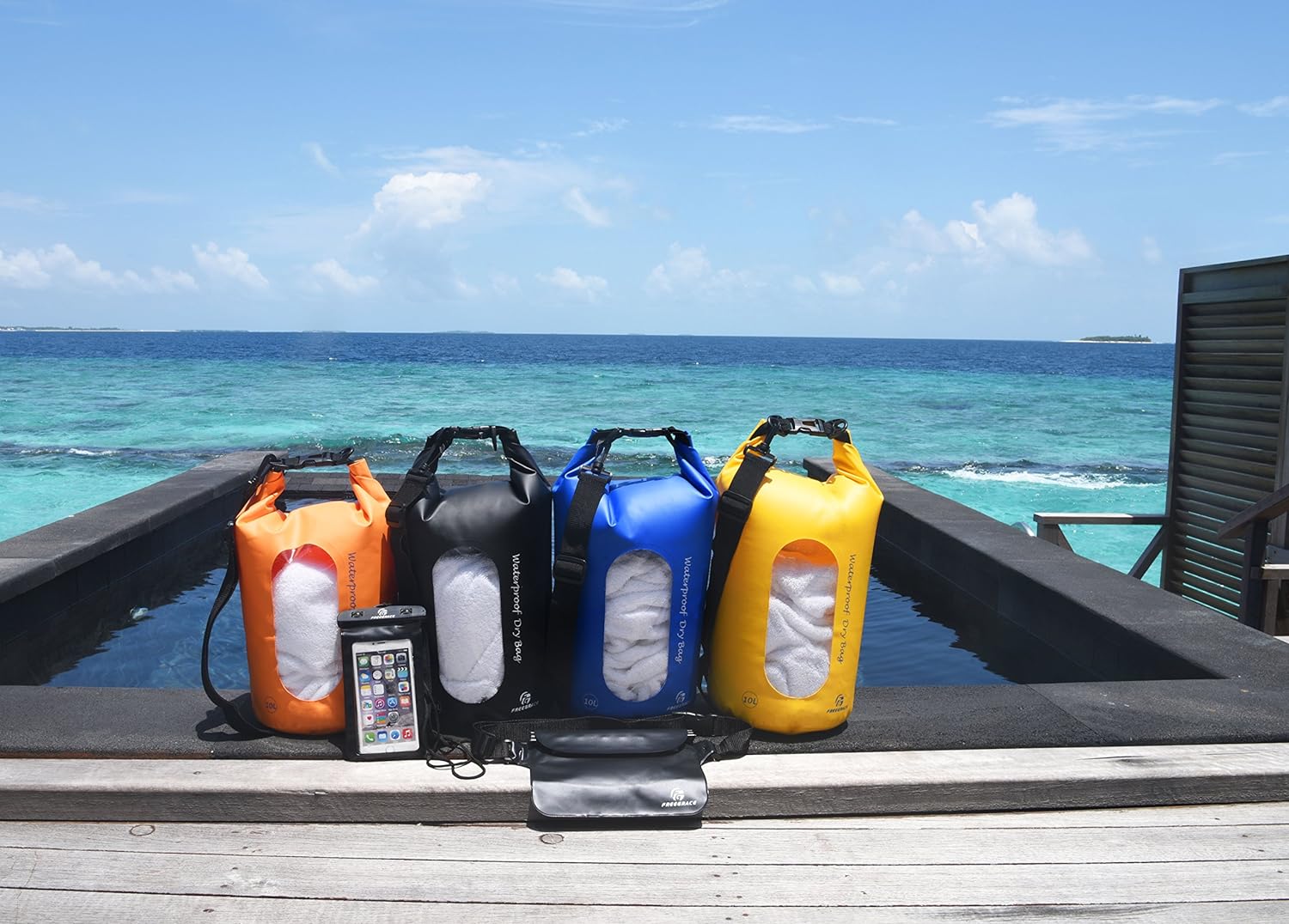 Juego de 3 bolsas secas impermeables, bolsa seca con 2 cierres y correa de hombro desmontable bolsa de cintura y funda para teléfono, se puede