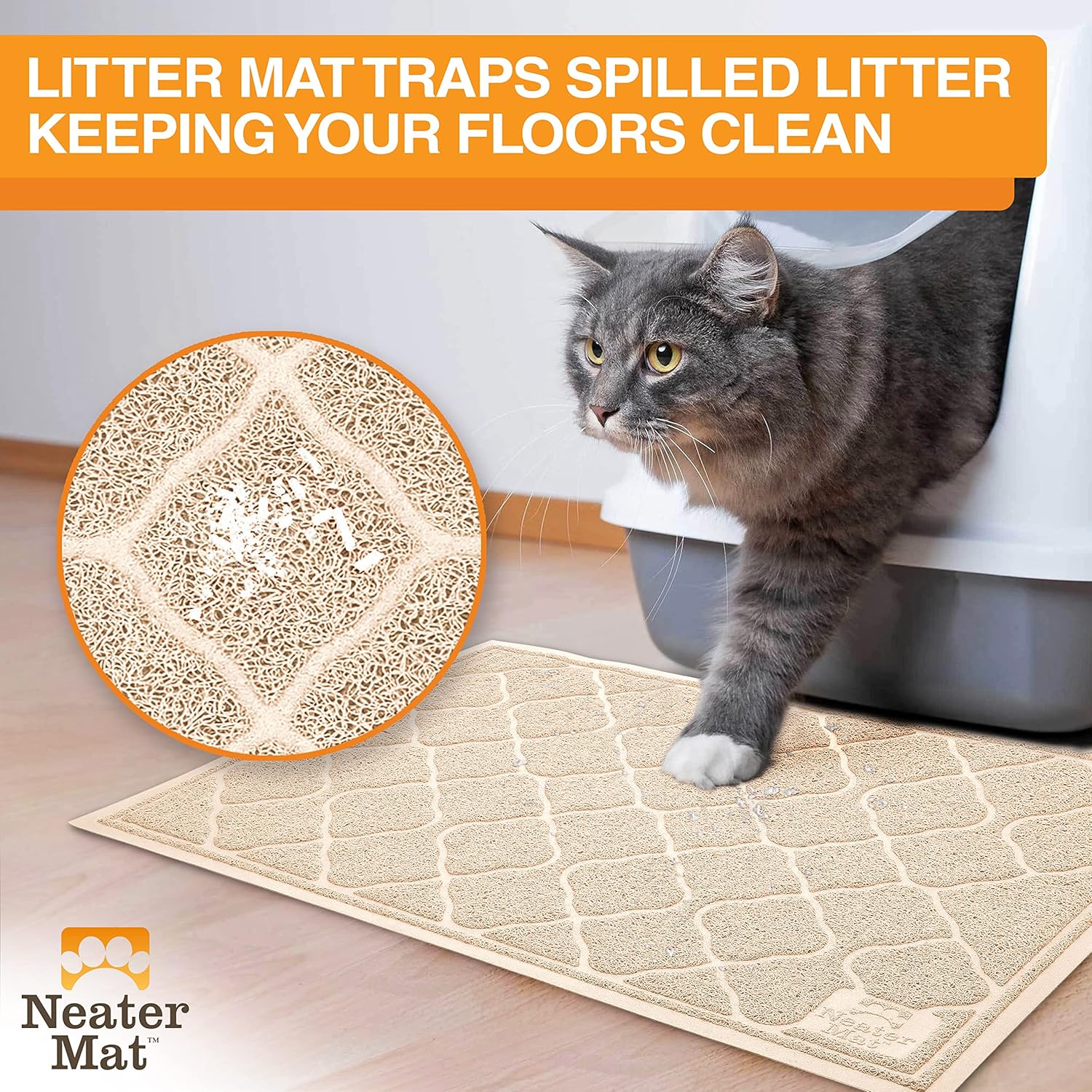 Neater Pets Neater Mat Tapete para atrapar la arena, material grueso y duradero que atrapa el desorden de la caja de arena de gatitos para proteger
