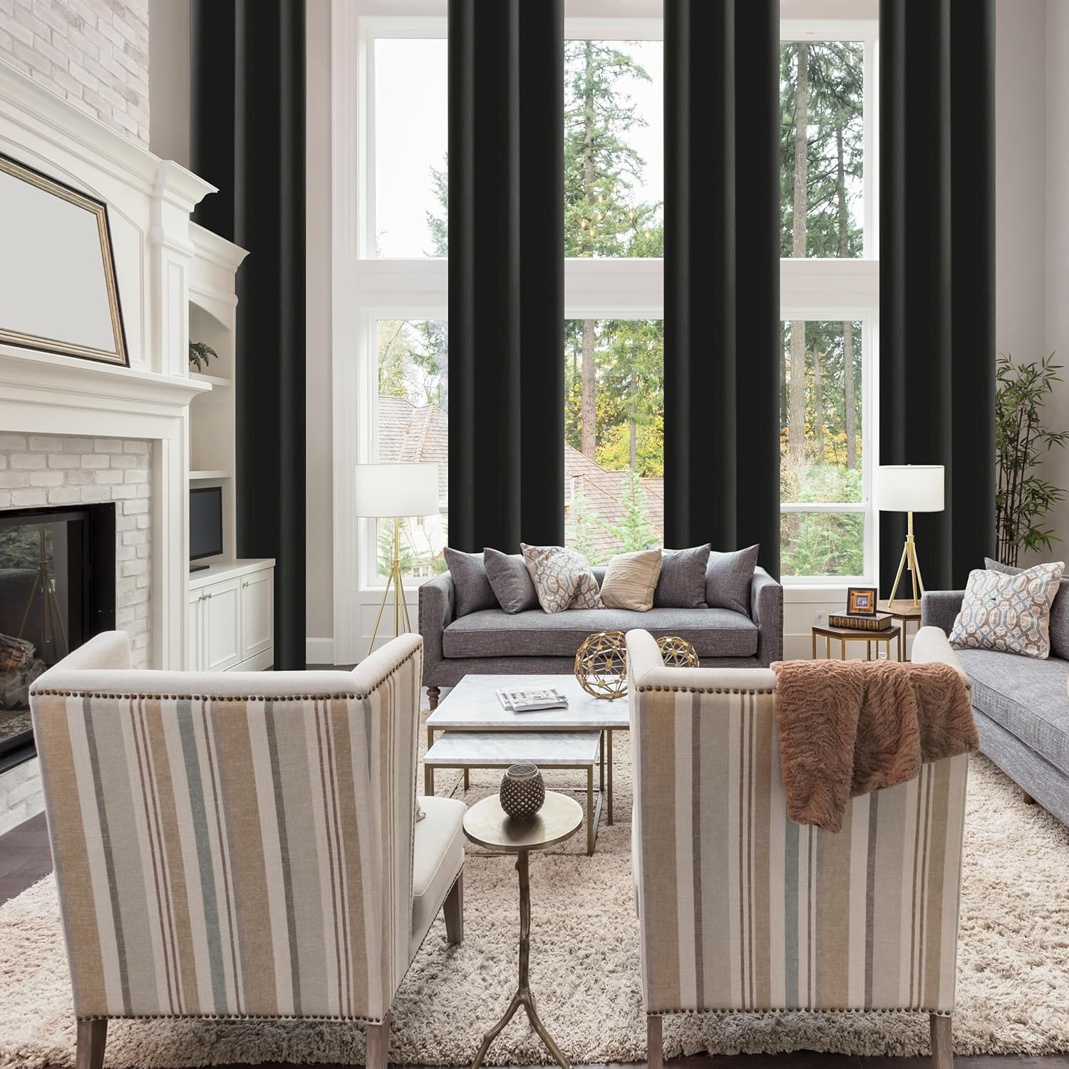 Hascemon Cortinas opacas de dos pisos, cortinas extralargas para oscurecer la habitación con ojales para sala de estar (1 panel, negro, 52 x 144