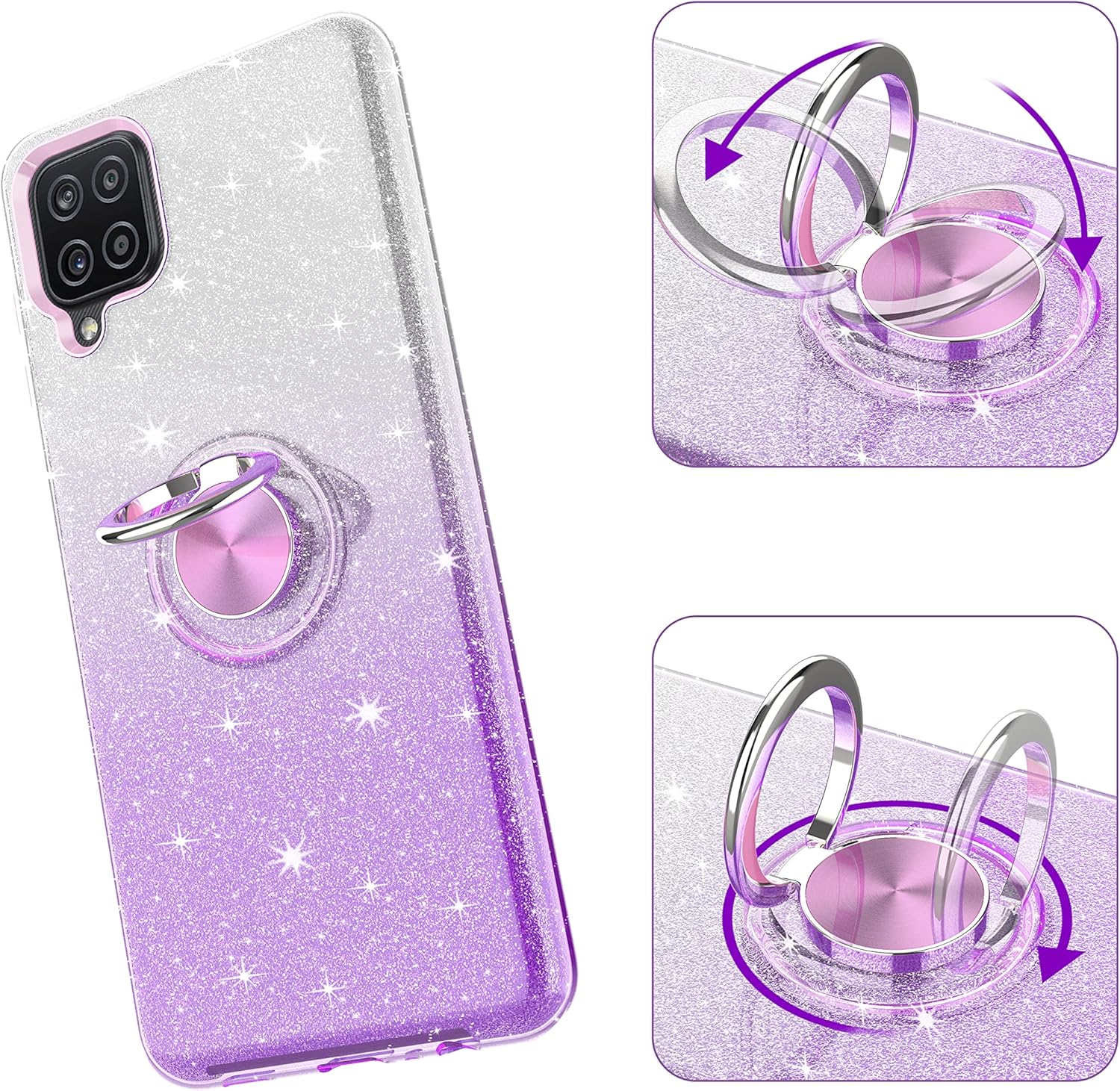TJS Funda compatible con Samsung Galaxy A14 5G, con protector de pantalla de vidrio templado, anillo de metal, soporte magnético, tono brillante,