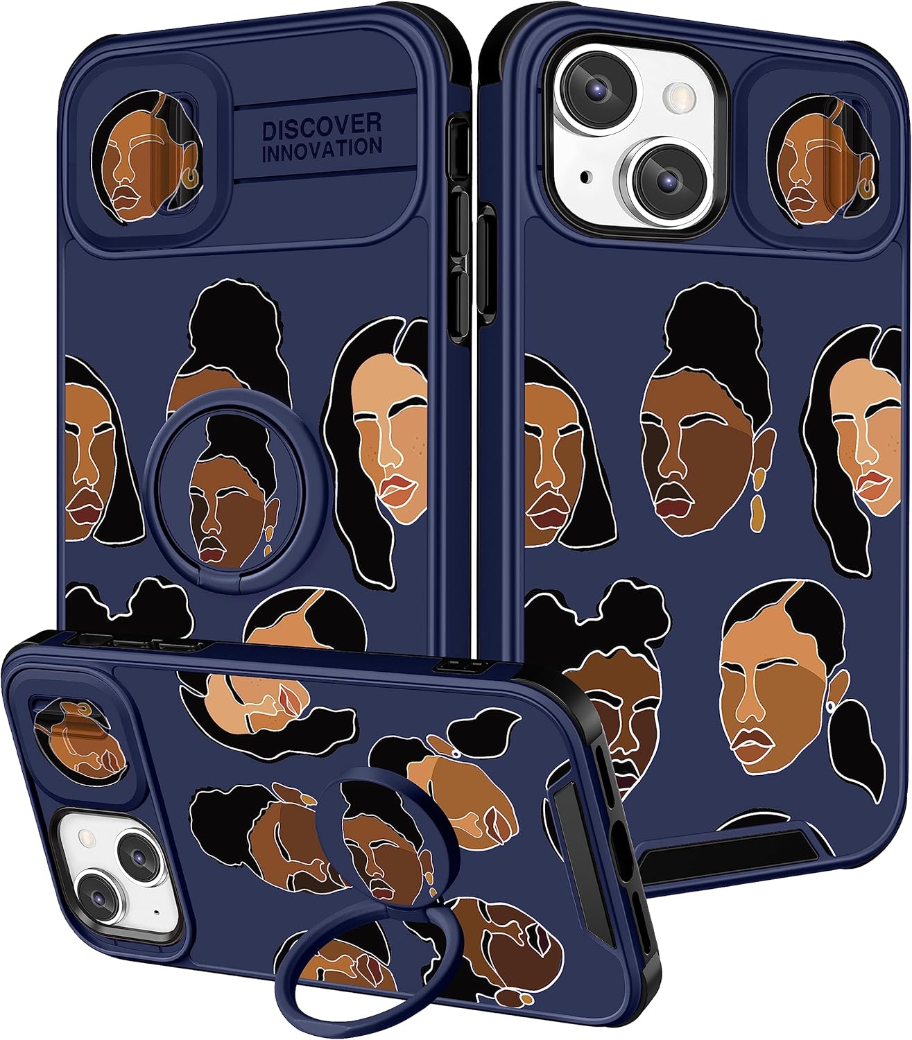 Funermei Funda para iPhone 14 Plus (2 en 1 para iPhone 14 Plus para mujer, linda funda para niñas negras, estética, arte de moda kawaii, diseño