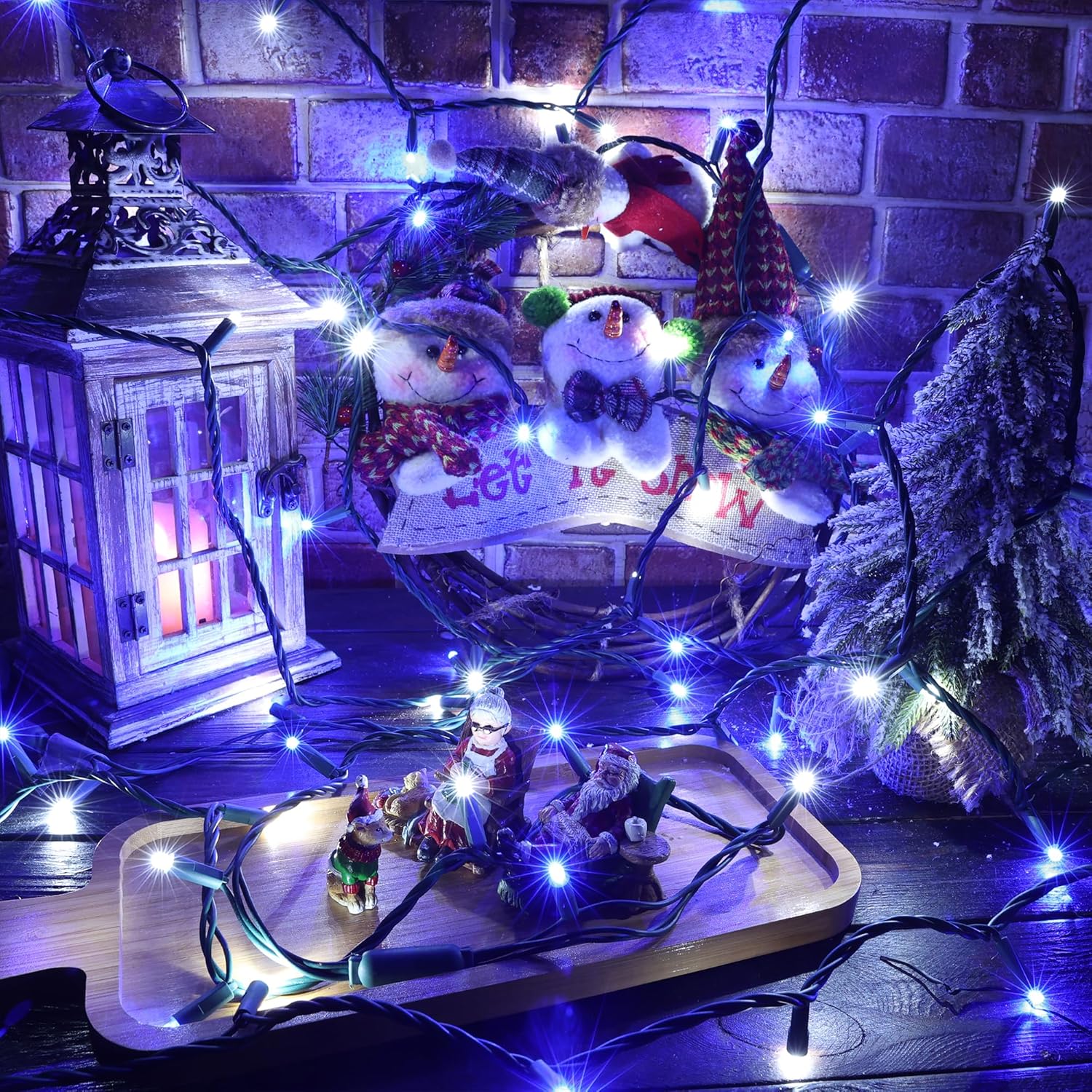 Brizled Luces de Navidad azules y blancas, 33 pies, 100 luces LED de 0.197 in de gran angular, mini tira de luces conectables, luz de árbol de