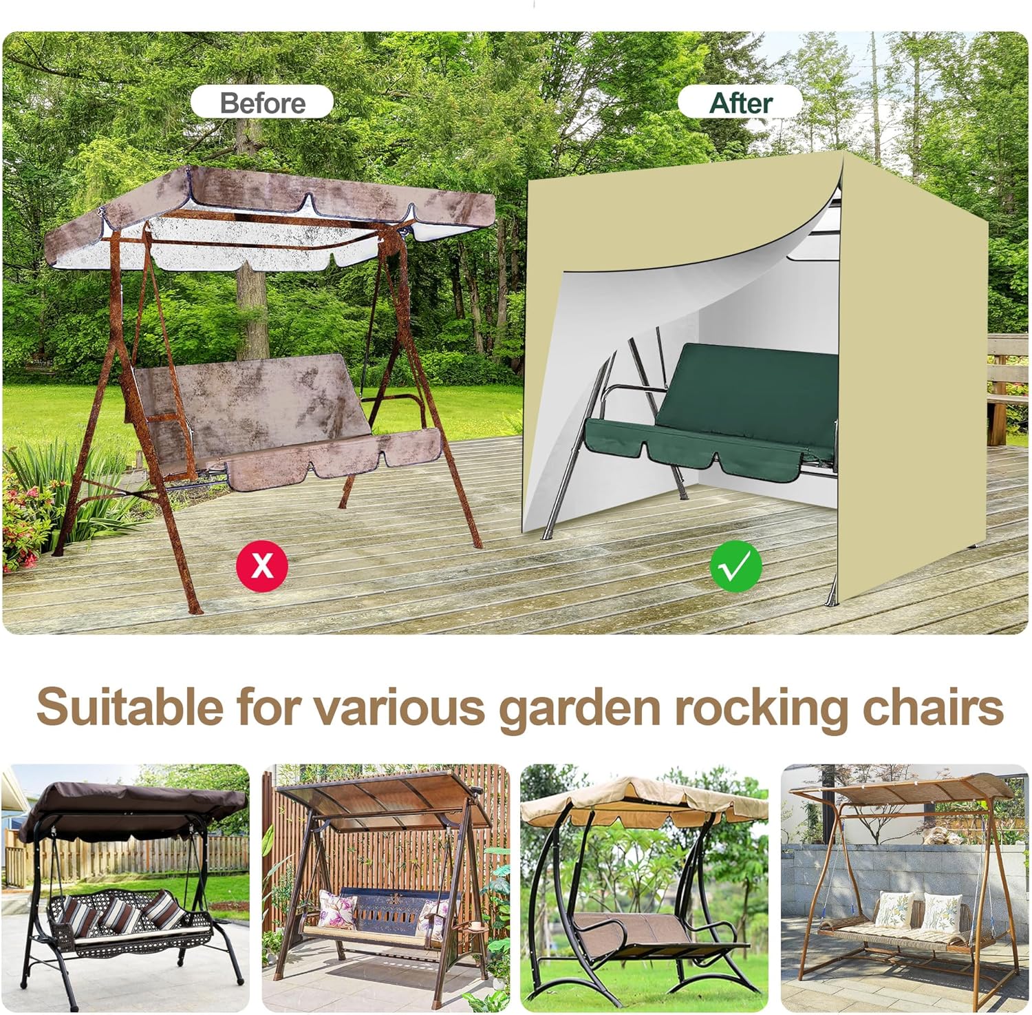 Aidoclip Reemplazo de toldo impermeable para columpio de porche  Cubierta de parasol para asiento de columpio de jardín al aire libre  Toldo