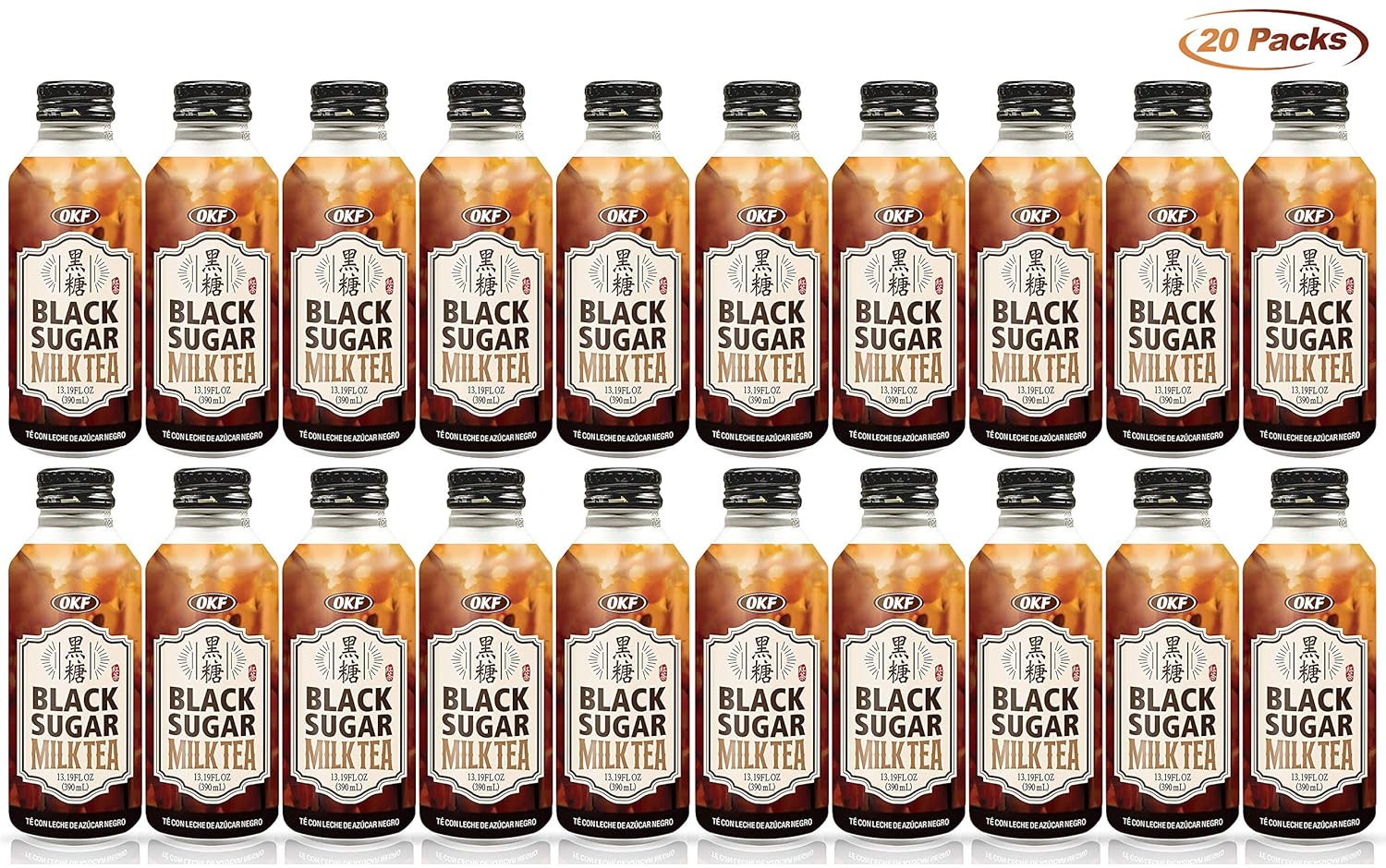 OKF Té con leche de azúcar negro, 13.19 onzas líquidas (paquete de 20)