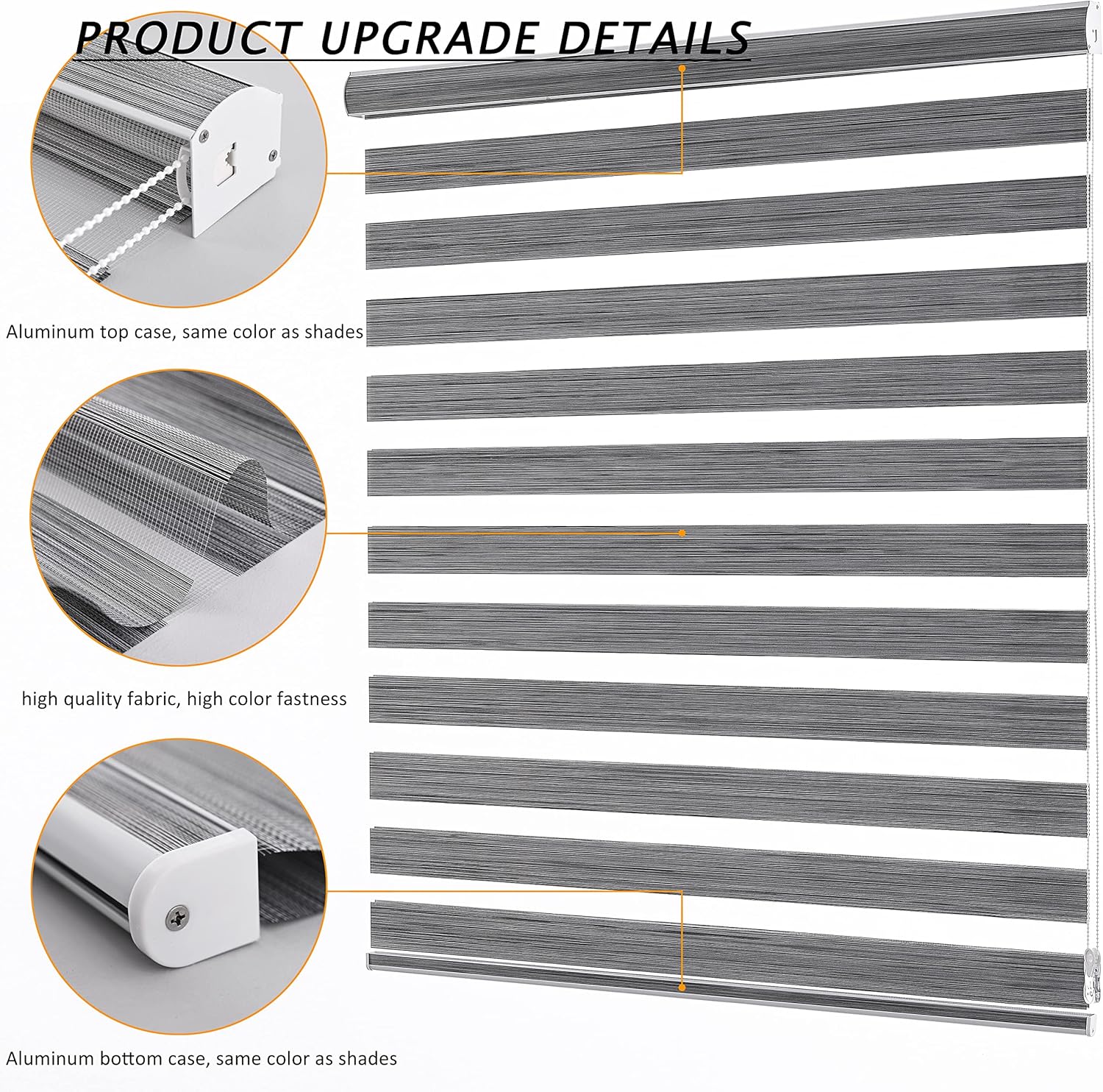 JIANGPIN TEXTILE – Persianas Zebra de doble capa y enrollables, térmicas y para filtrar la luz, para sala de estar y sótano (altura máxima 72