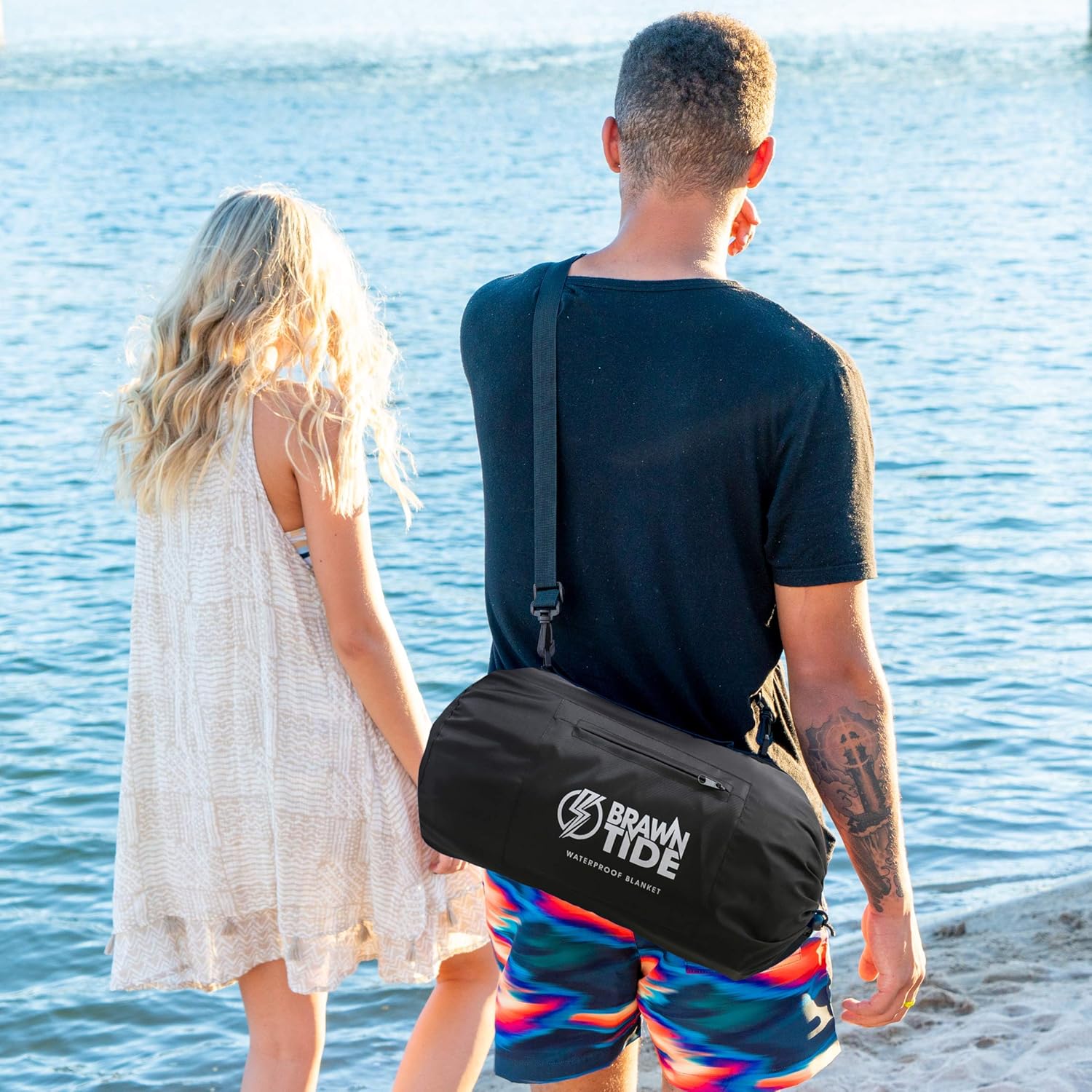 Brawntide – Manta grande impermeable para exteriores, acolchada, forro polar extragrueso, cálida, resistente al viento, a prueba de arena, incluye