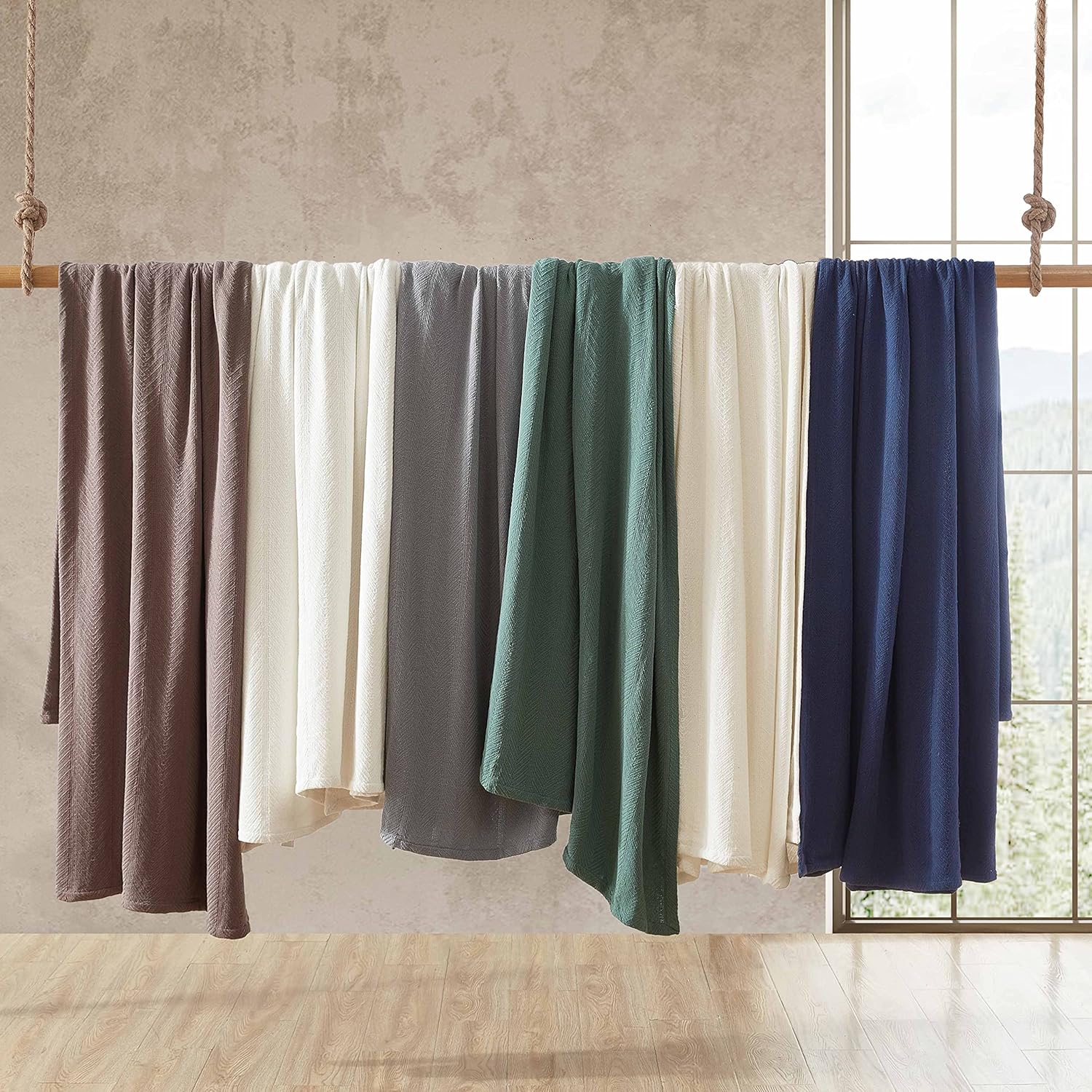Eddie Bauer 213122 – Manta con patrón en forma de espiga, individual, raya azul, Algodón, Verde, gemelo