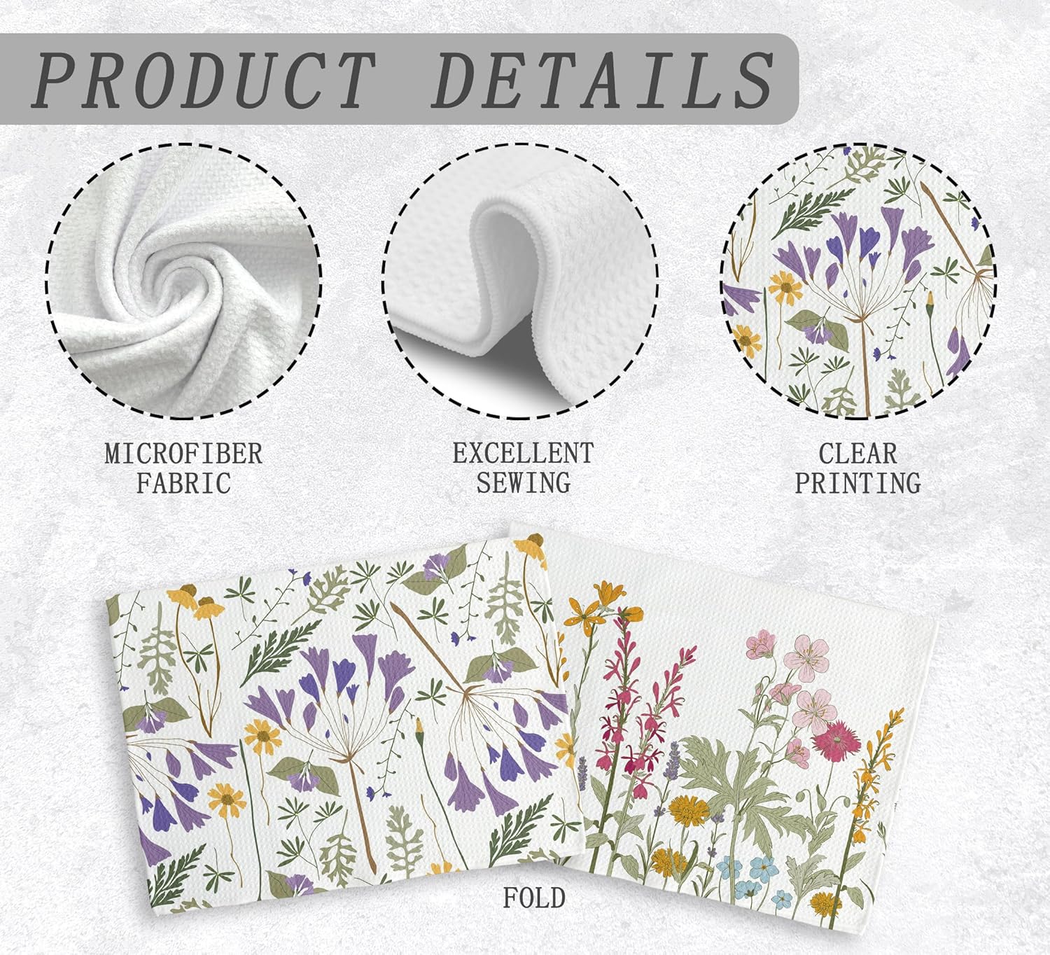 Juego de 2 paños de cocina y paños de cocina con diseño floral de jardín botánico de acuarela, toallas de mano absorbentes de flores de primavera y