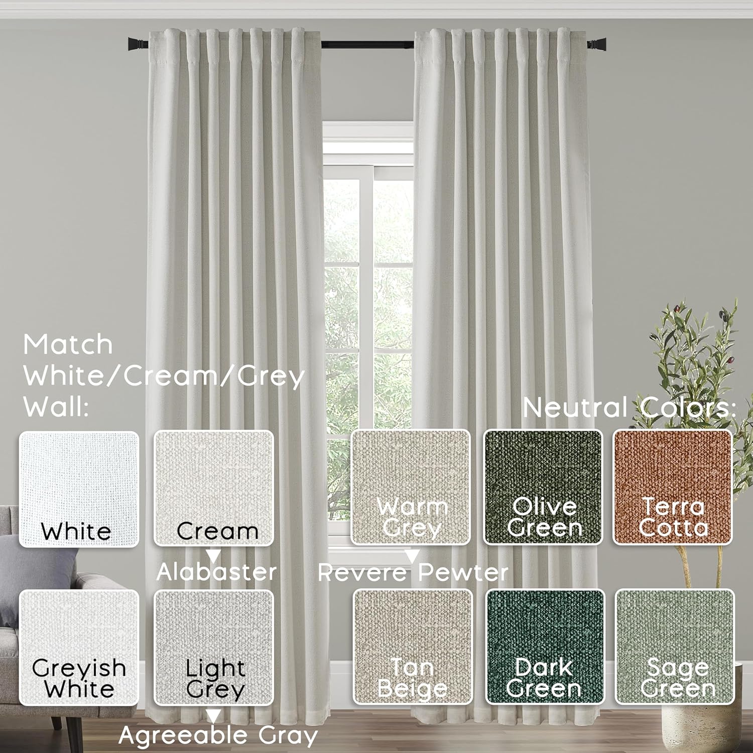 Cortinas color beige claro de 102 pulgadas de largo para sala de estar, aislamiento térmico, bloqueo de calor, plisadas en la parte trasera,