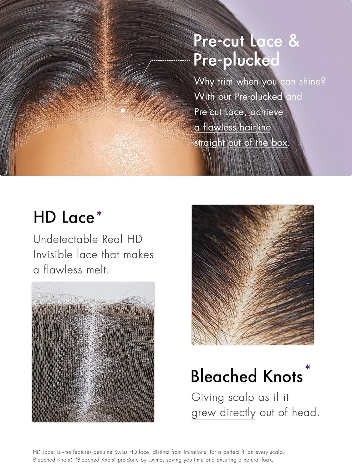 LUVME HAIR Pelucas de cabello humano con encaje frontal de 16 pulgadas, imperceptible 5 x 5 HD, con cierre de encaje HD, nudos blanqueados, sin