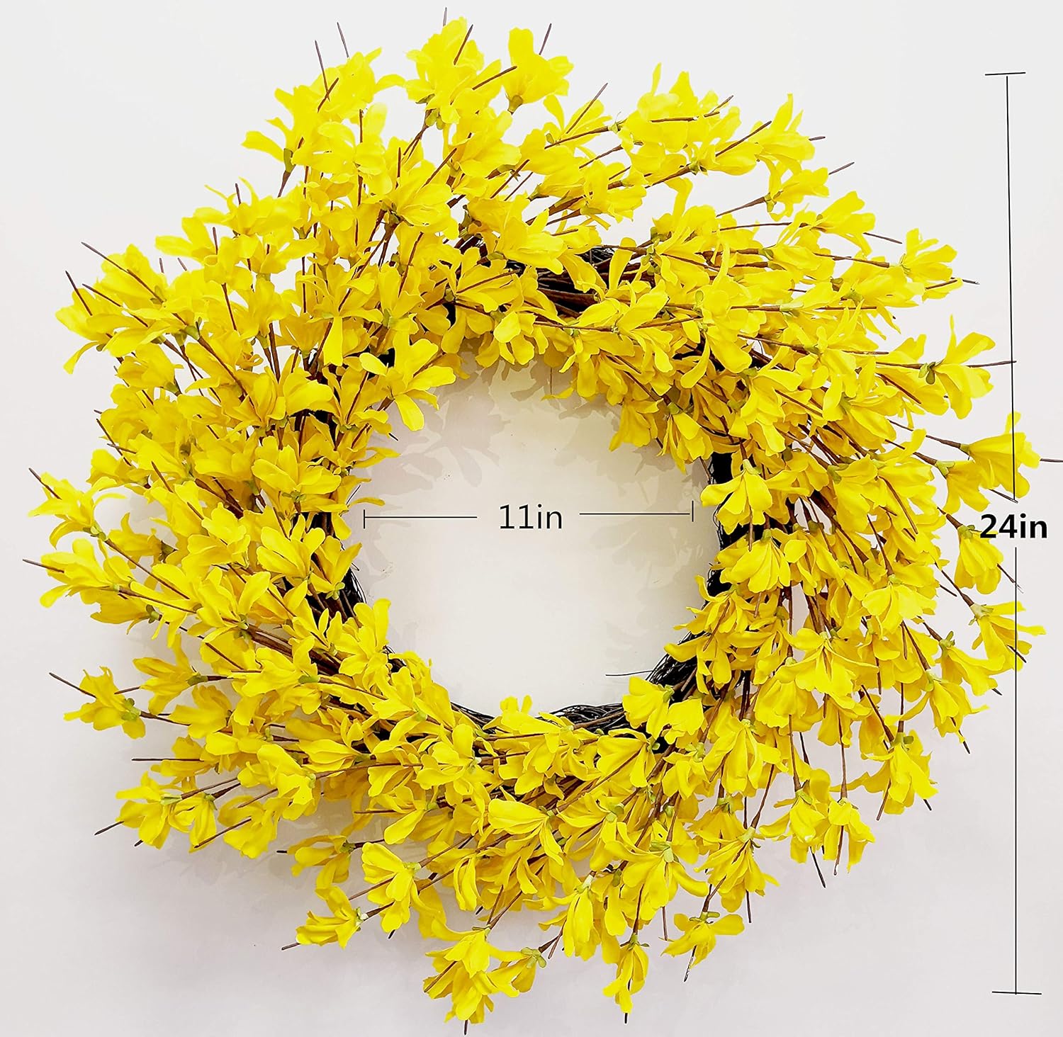 Corona amarilla de Forsythia para puerta de Huashen de 24 pulgadas, corona de verano para puerta delantera, racimo de flores, corona de granja en
