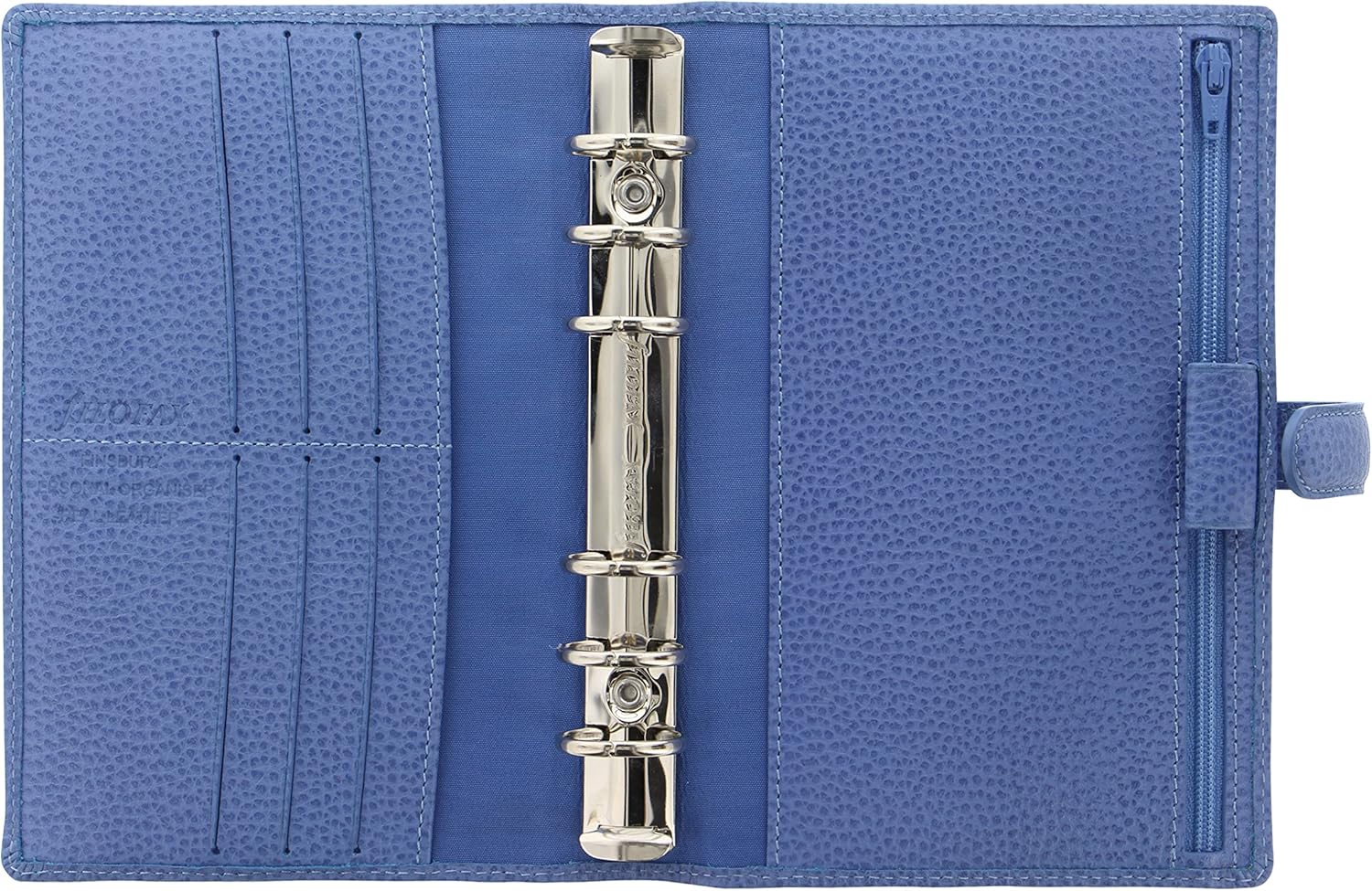 Filofax Finsbury – Organizador de tamaño personal, color azul Vista – Cuero granulado tradicional, seis anillos, calendario semanal para ver,