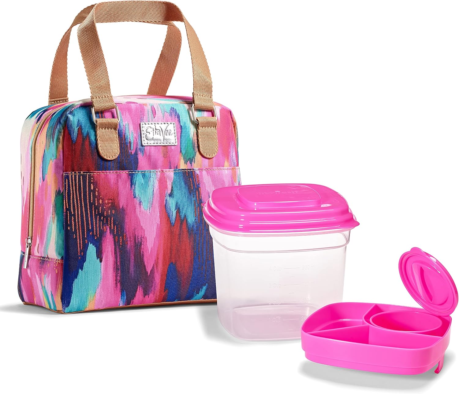 Fit & Fresh Minneola – Bolsa de almuerzo aislada para adultos con asas de transporte, kit completo de almuerzo que incluye kit de ensalada a juego,