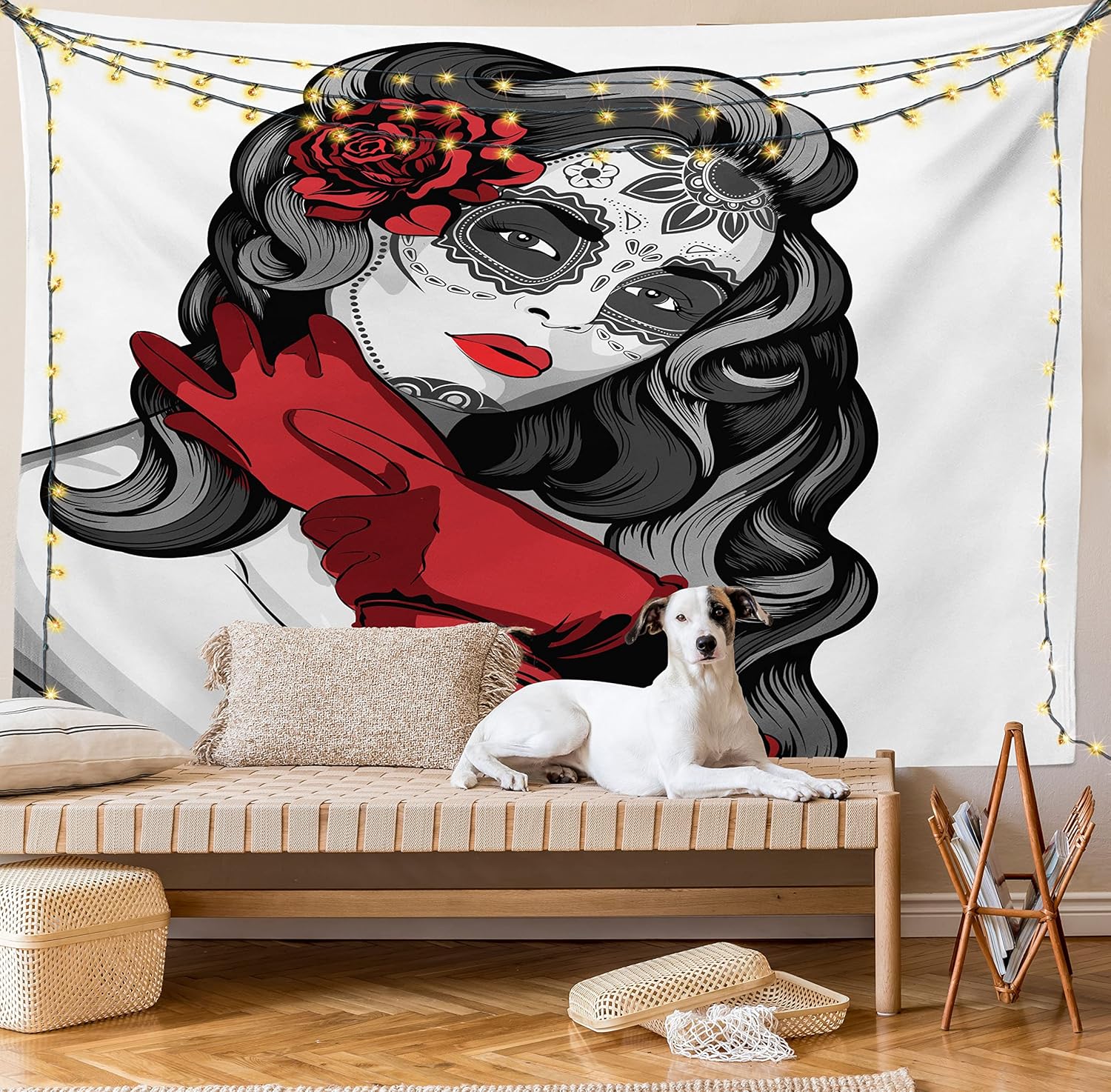 Ambesonne Tapiz de calavera, estilo mexicano con forma de azúcar, floral, malvado, gótico, arte muerto, latín, para colgar en la pared para