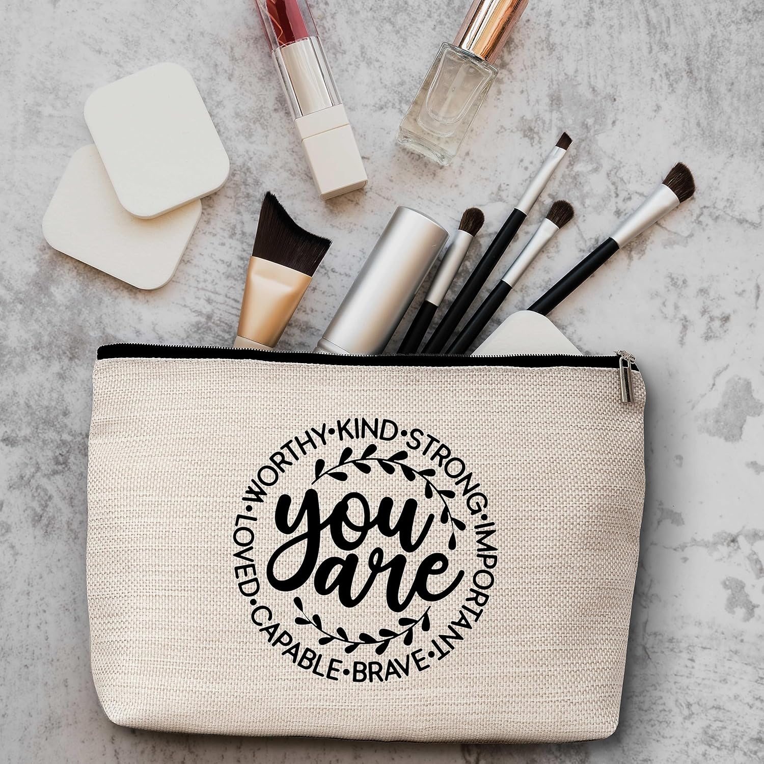 Bolsa de maquillaje inspiradora con texto en inglés “You are Brave Strong”, regalos para mujeres, amistad, viajes, neceseres para mujeres,