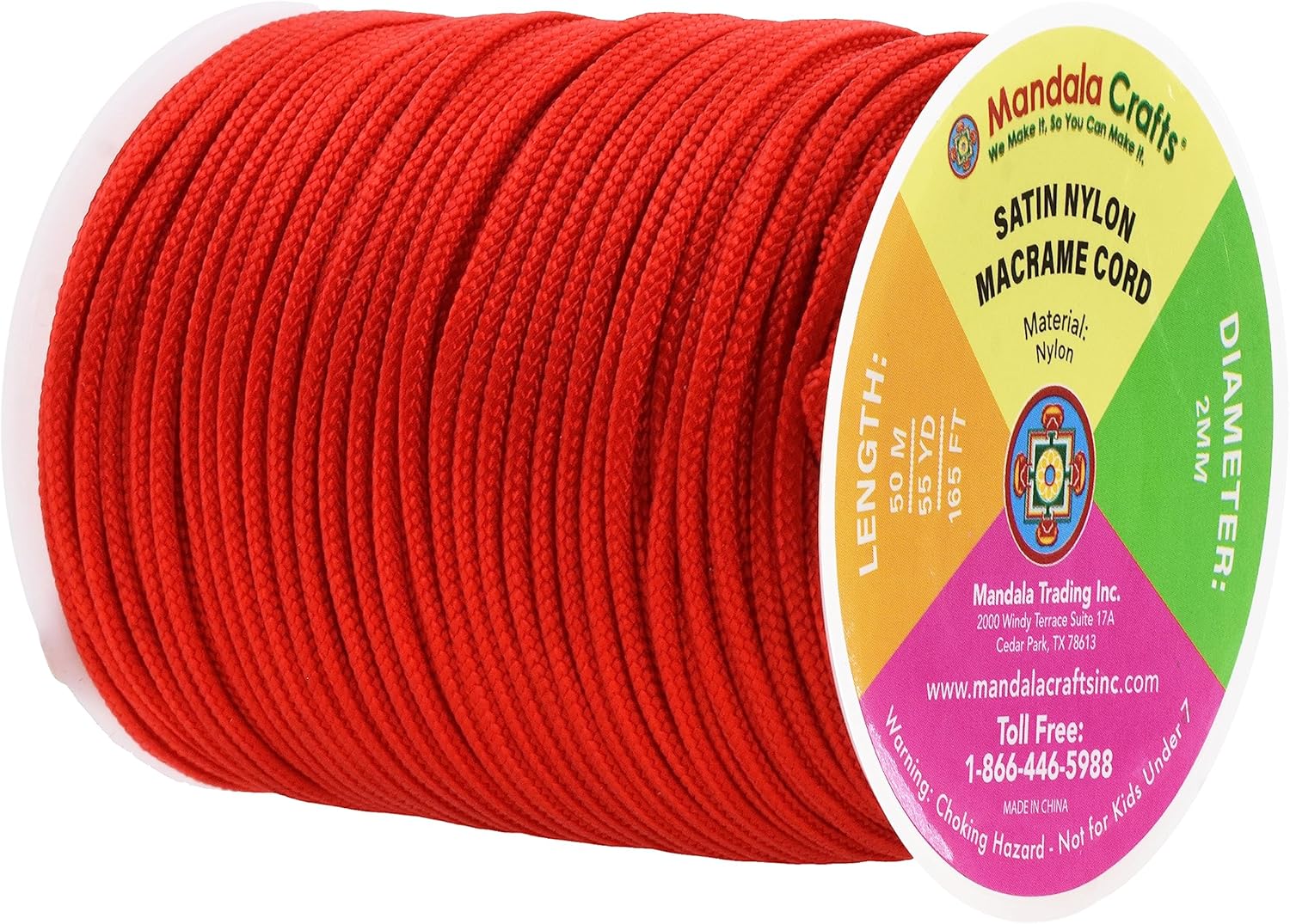 Mandala Crafts Cordón de satén de nailon  Cordón de nailon de 0.079 pulgadas para hacer joyas  Cuerda de nailon trenzado de satén de nailon trenzado