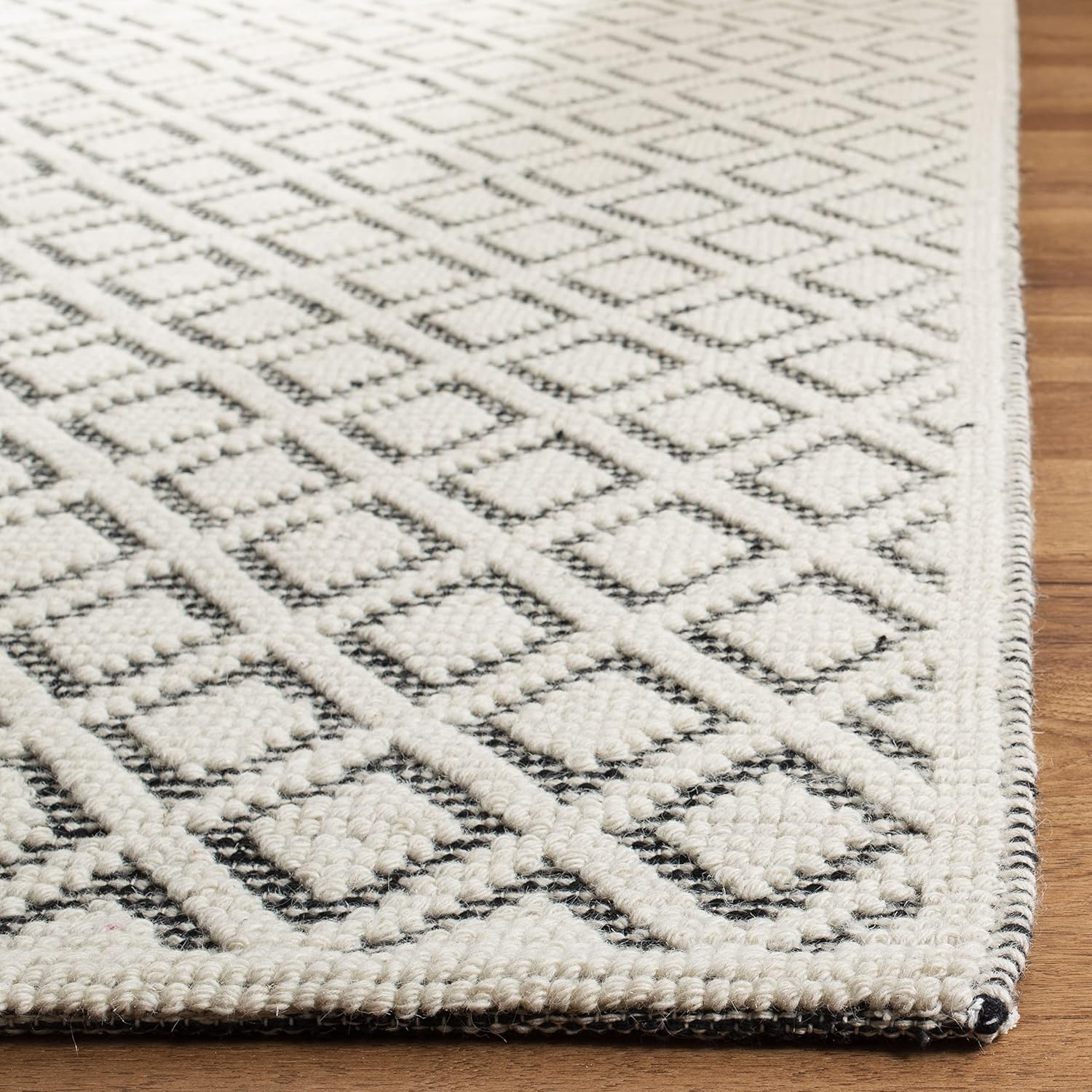 SAFAVIEH Vermont Collection – Alfombra de pasillo, 2 pies 3 pulgadas x 10 pies, marfil y negro, lana hecha a mano, ideal para zonas de alto tráfico