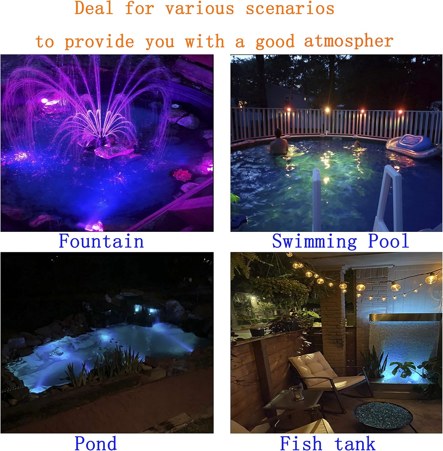 Luces LED bajo el agua, IP68 impermeables sumergibles con control remoto, 16 focos de paisaje al aire libre que cambian de color para peces,