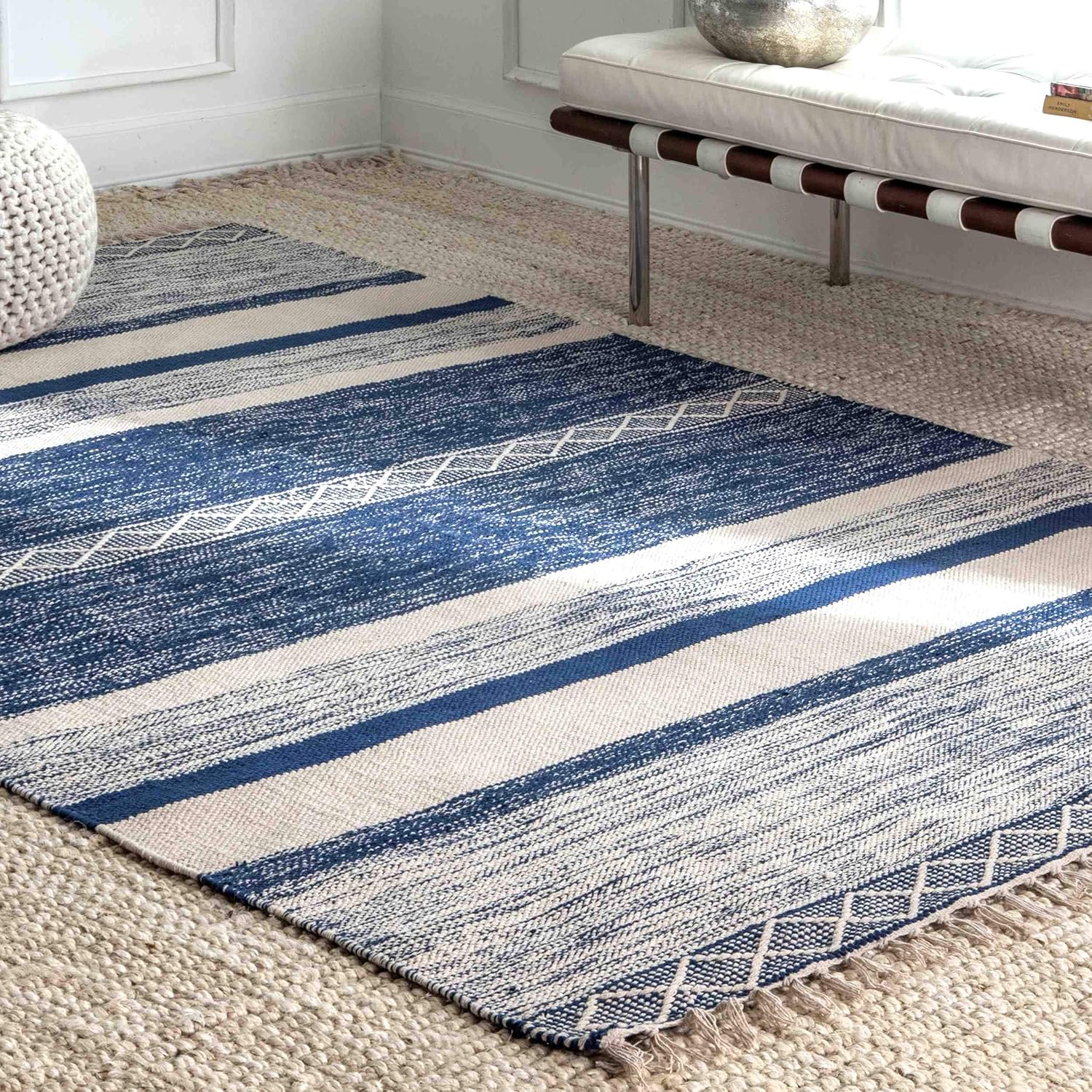 nuLOOM Alfombra Angela a rayas con flecos, 5 x 8 pies, azul