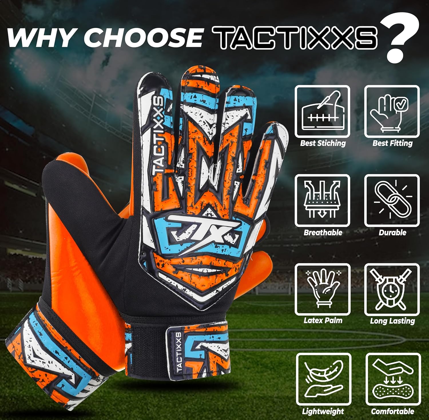 TACTIXXS Guantes de portero de fútbol para niños y jóvenes, guantes de portero de fútbol Funky antideslizantes de 0.157 in de látex con agarre fuerte