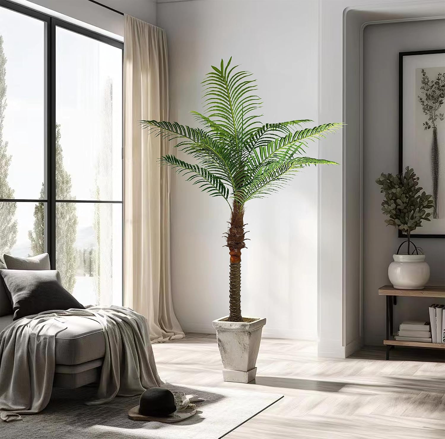 Palmera artificial de 7.5 pies de alto, plantas de palmeras al aire libre para patio exterior, árboles para decoración (juego de 1)