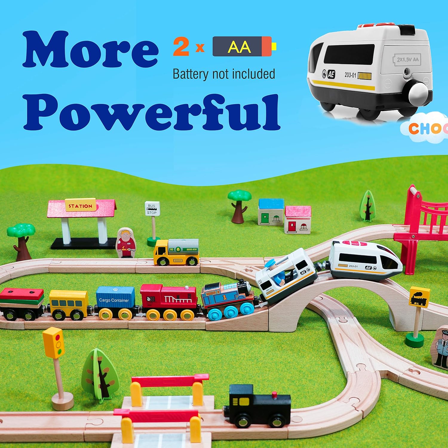 Tiny Land Battery Operated Action Locomotive Train (Magnetic Connection)- Powerful Engine Bullet Train Set Compatible with Thomas, Brio, Chuggington
