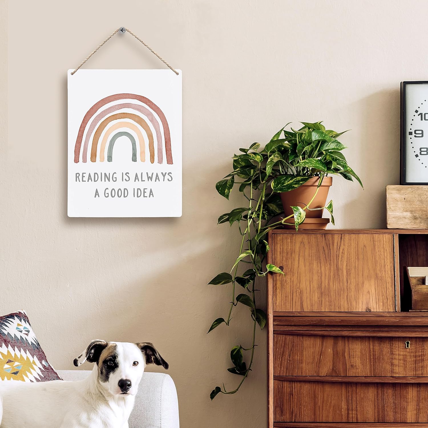 FUGWN Letreros de madera de arcoíris con texto en inglés Boho Reading is Always a Good Idea de 8 x 10 pulgadas, para colgar en la pared, letreros de