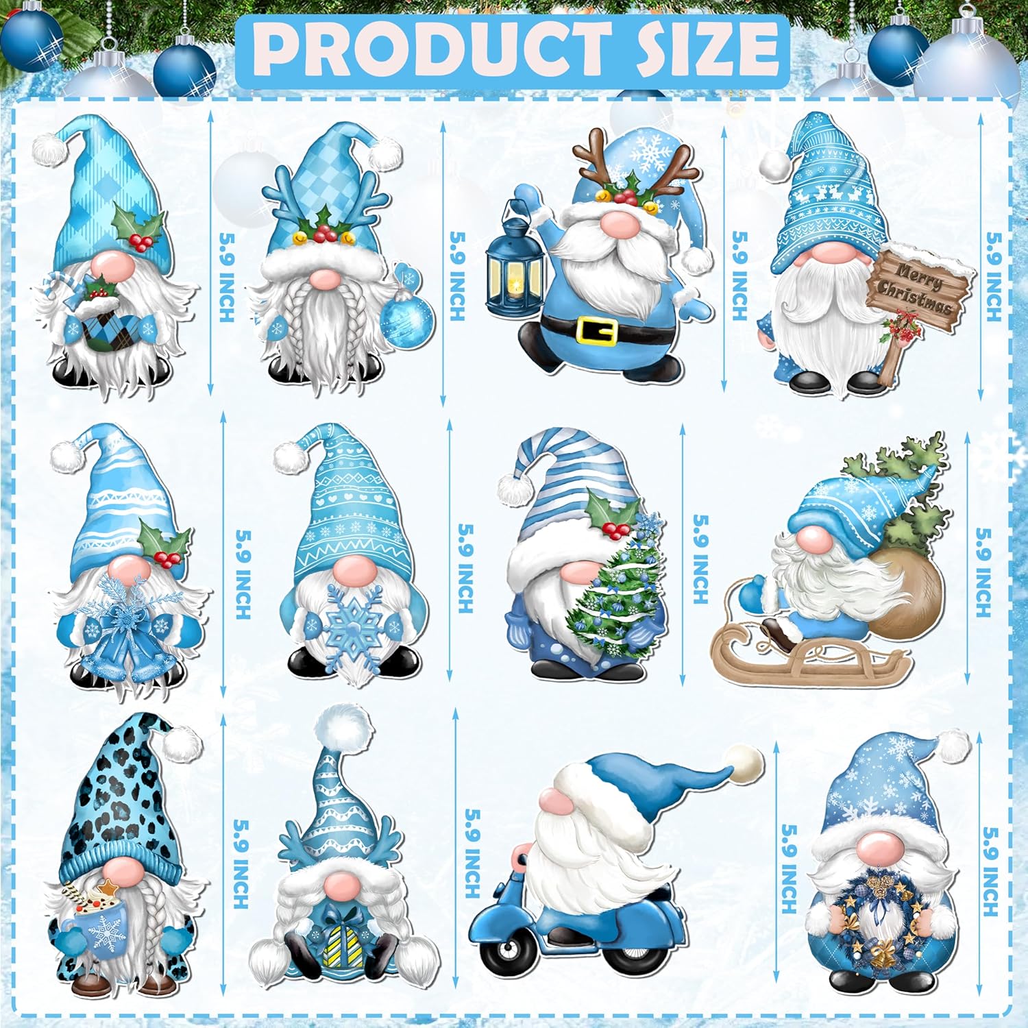 Imanes de gnomo de Navidad para decoración de refrigerador, 12 unidades, calcomanías magnéticas de gnomo azul navideño para automóvil, calcomanías