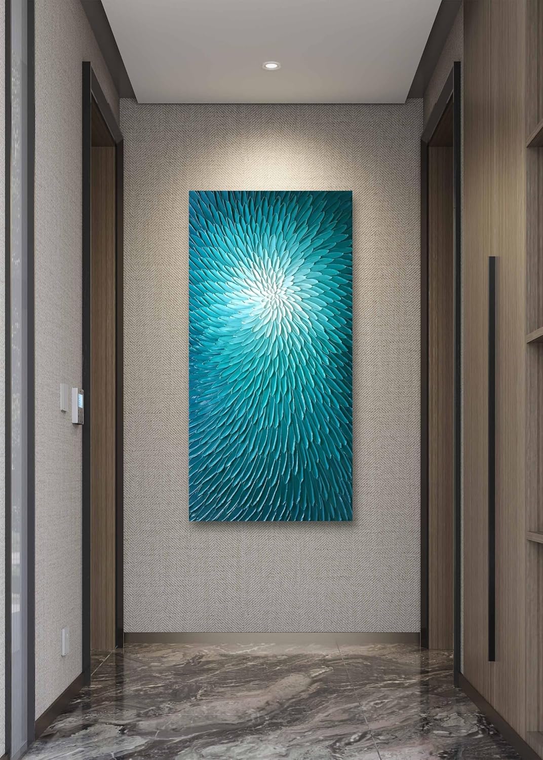 AMEI Arte, 24 x 48 pulgadas, pintado a mano, abstracto, verde azulado, azul, pinturas al óleo texturizadas, ilustraciones florales, lienzos