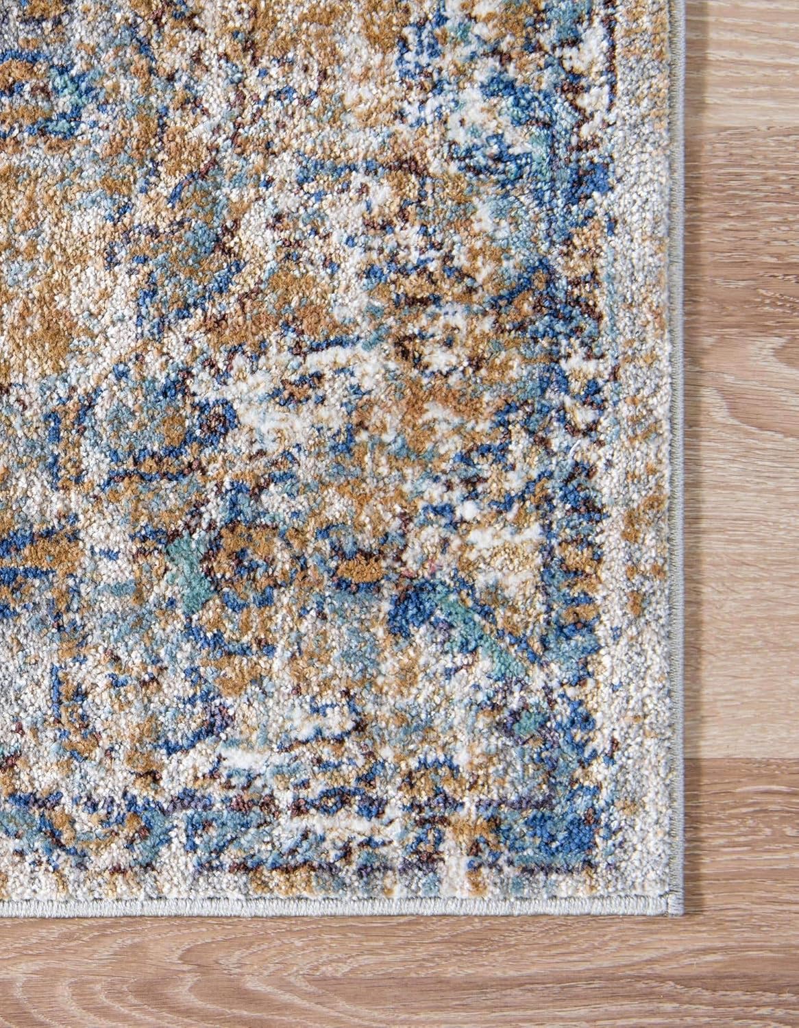 Unique Loom Augustus Collection Area Rug-Assisi, 7′ 0″ x 7′ 0″, Light BlueTan