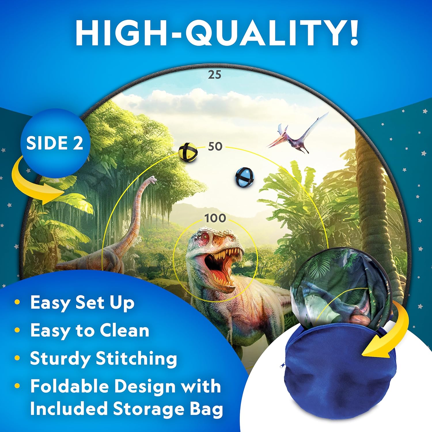 NATIONAL GEOGRAPHIC Tablero de dardos para niños, juego de dardos con diana reversible ligera de 28 pulgadas y bolas adhesivas en 4 colores, juegos