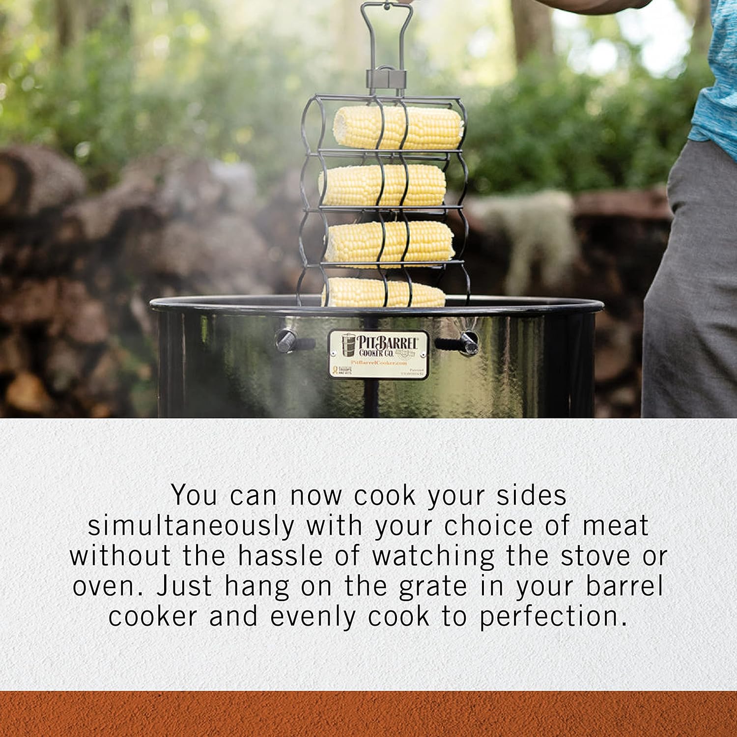 Pit Barrel Cooker Co. AC1014C – Cesta para parrilla con suspensión de maíz, color plateado