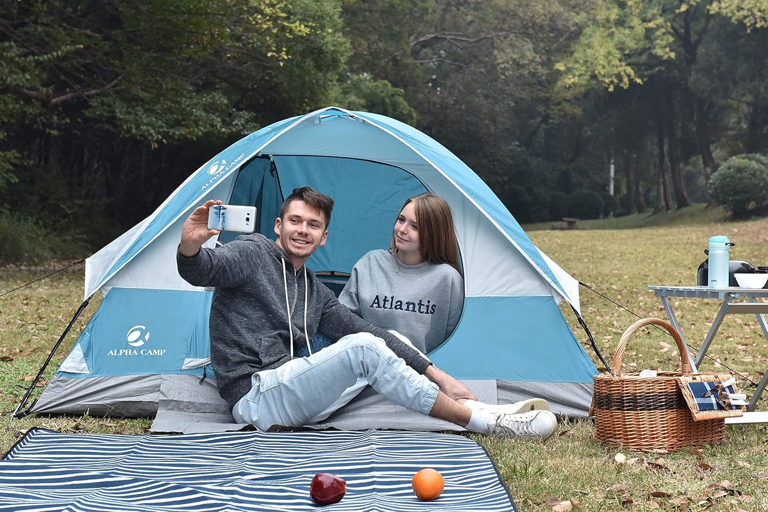 ALPHA CAMP tienda de campaña para 2 o 3personas, con bolsa de transporte, ligera, resistente al agua, portátil, para campamento o senderismo