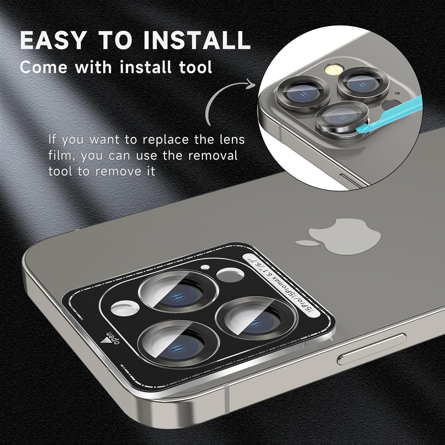 3+1 para iPhone 15 Pro MaxiPhone 15 Pro Protector de lente de cámara, vidrio templado 9H anti rayones Ultra HD, cubierta protectora de pantalla de
