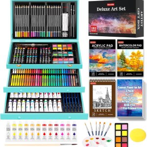 Soucolor Suministros de arte, paquete de 192 piezas de arte de lujo, suministros de pintura de dibujo, kit de arte con almohadilla acrílica, Soucolor Suministros de arte, paquete de 192 piezas de arte de lujo, suministros de pintura de dibujo, kit de arte con almohadilla acrílica,