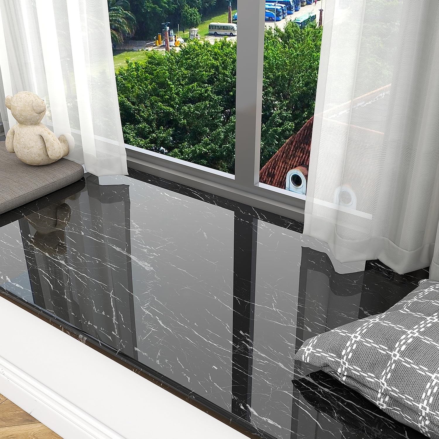 Dzhuywer Papel tapiz de mármol negro, papel adhesivo de granito negro, autoadhesivo, extraíble, impermeable, papel de pared de mármol brillante para