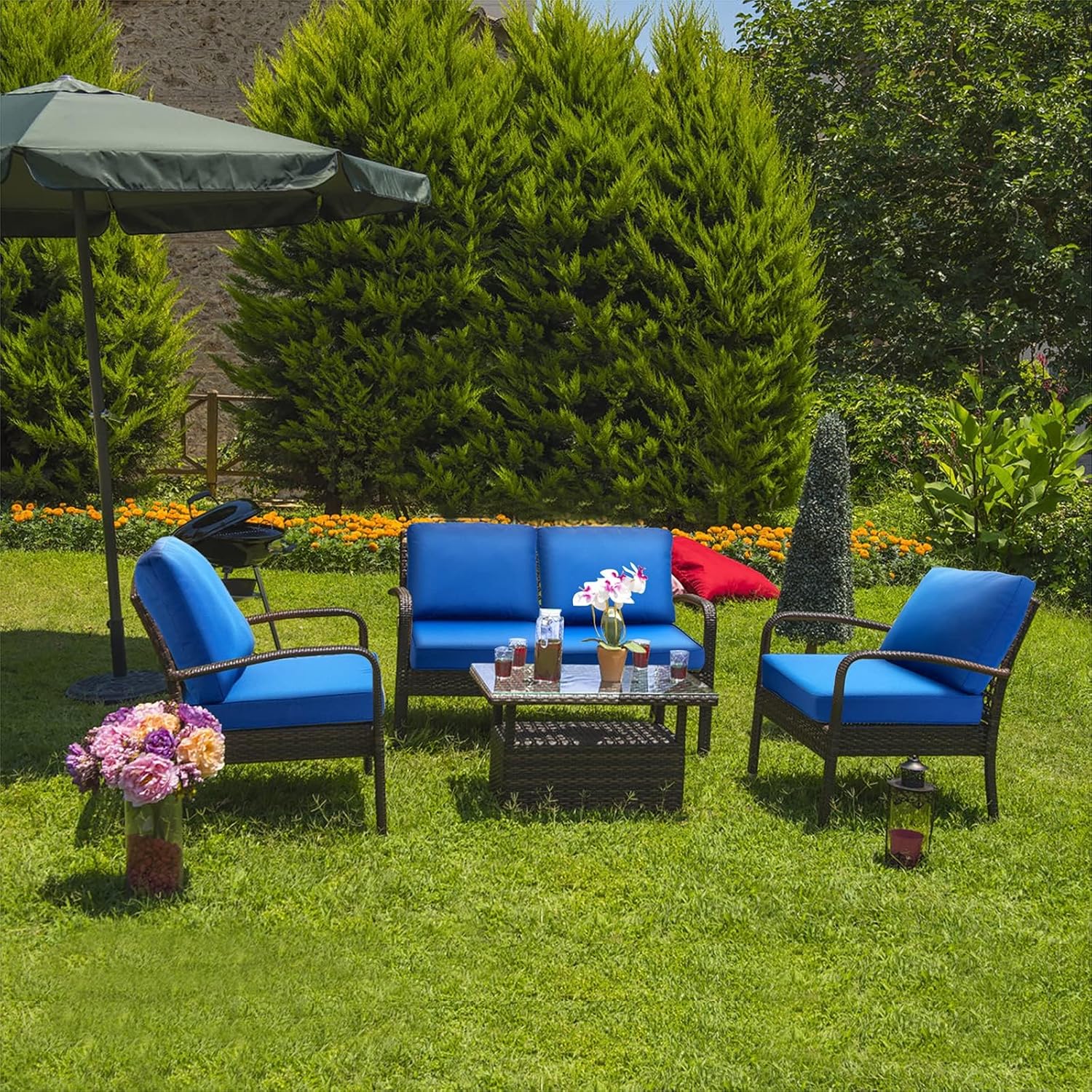 Juego de cojines para sillas de patio, cojines de asiento para exteriores de 24 x 24 pulgadas, cojines de patio para muebles de exterior