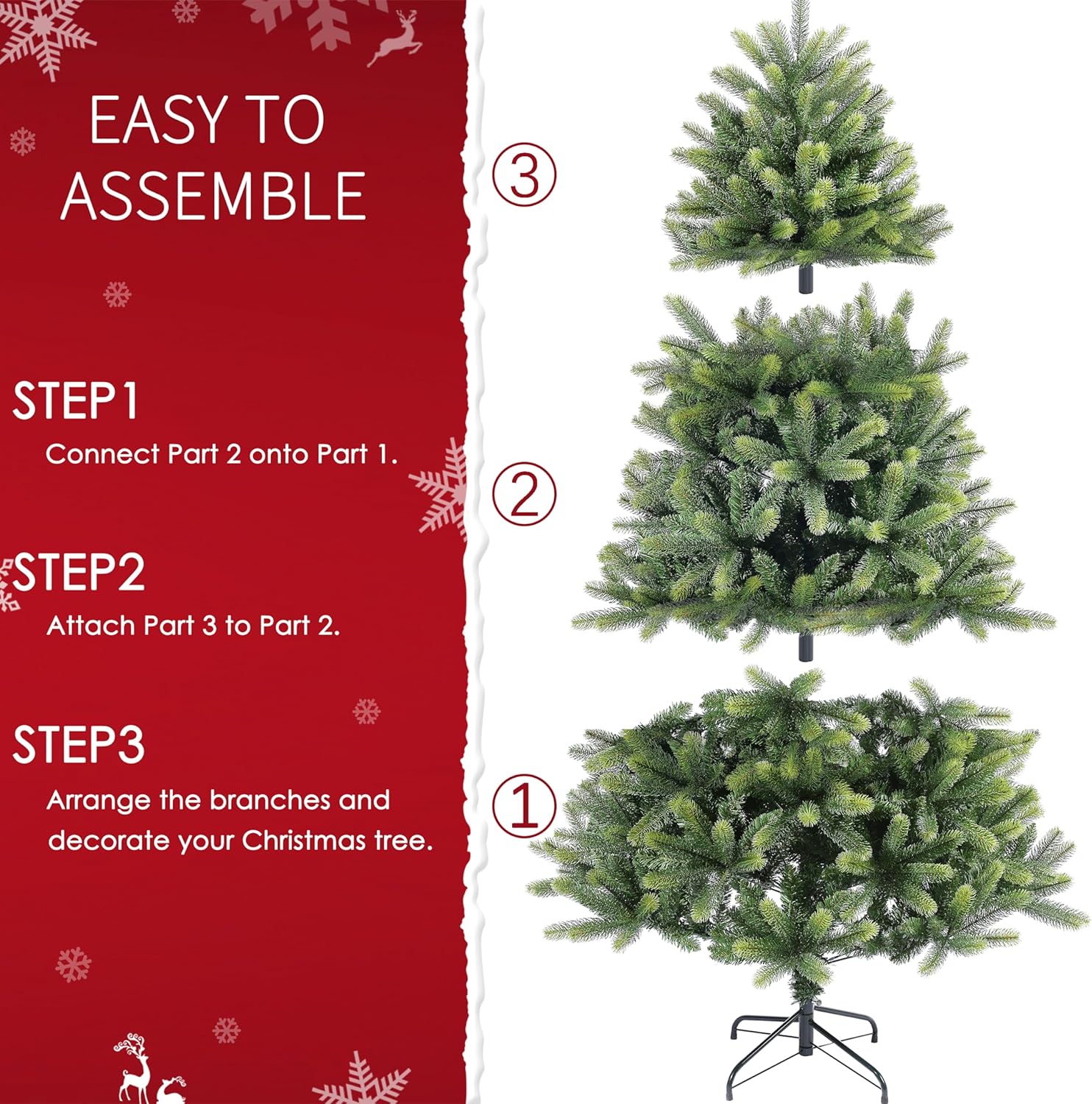 Árbol de Navidad artificial de 7 pies para el hogar, oficina, decoración de fiesta con puntas de ramas de PVC + PE, fácil montaje, bisagras de