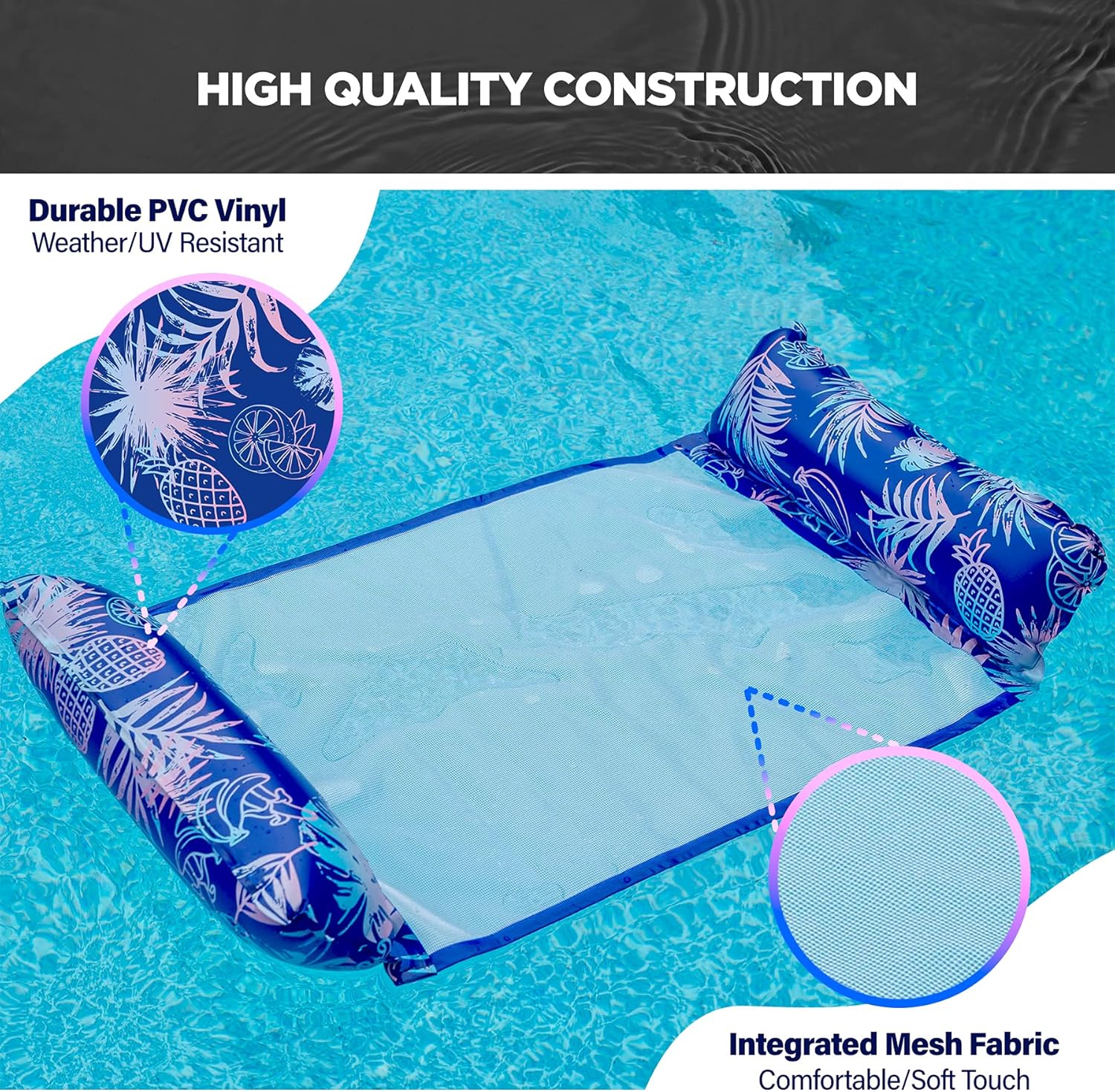 Paquete de 3 Flotadores inflables de alta calidad para piscina  Hamaca de natación para adultos con asiento inferior de malla (paquete a granel) por