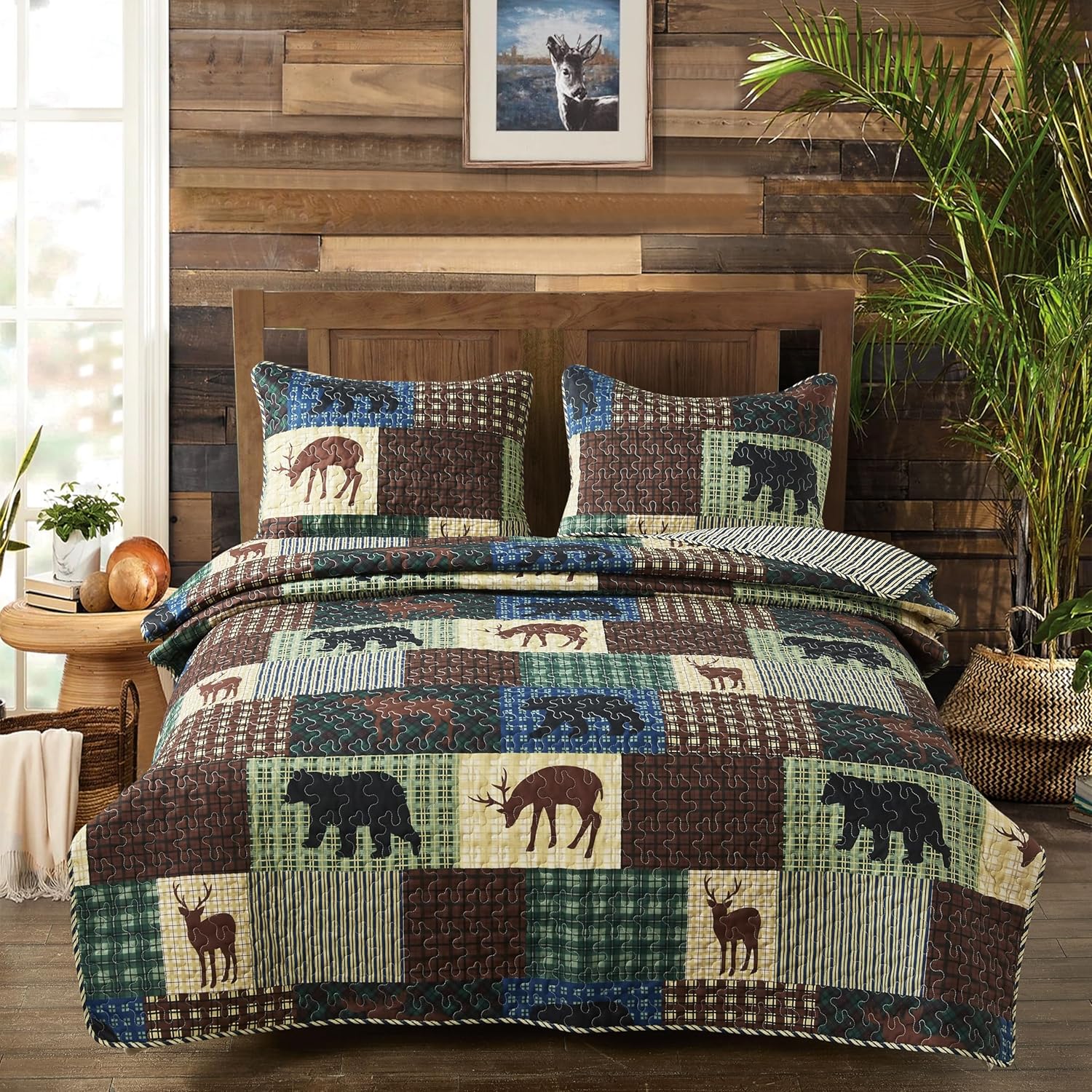 Virah Bella Juego de ropa de cama King Lodge de 3 piezas  Parche de desierto  Juego de edredón reversible de campo rústico con fundas de almohada