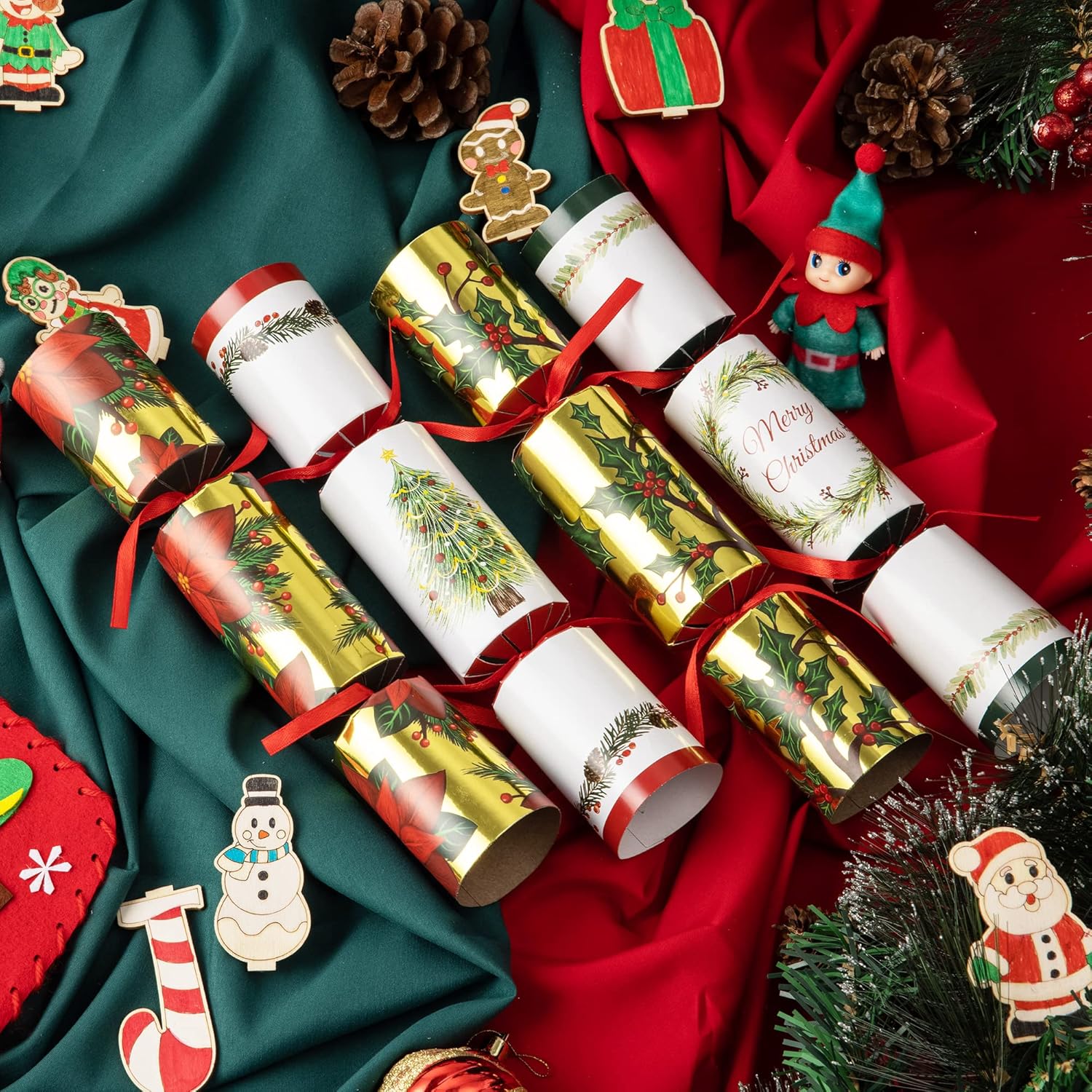 JOYIN Paquete de 8 recuerdos de fiesta de diseño clásico de Navidad, recuerdos de mesa de fiesta sin broches para regalo de Navidad, Navidad,