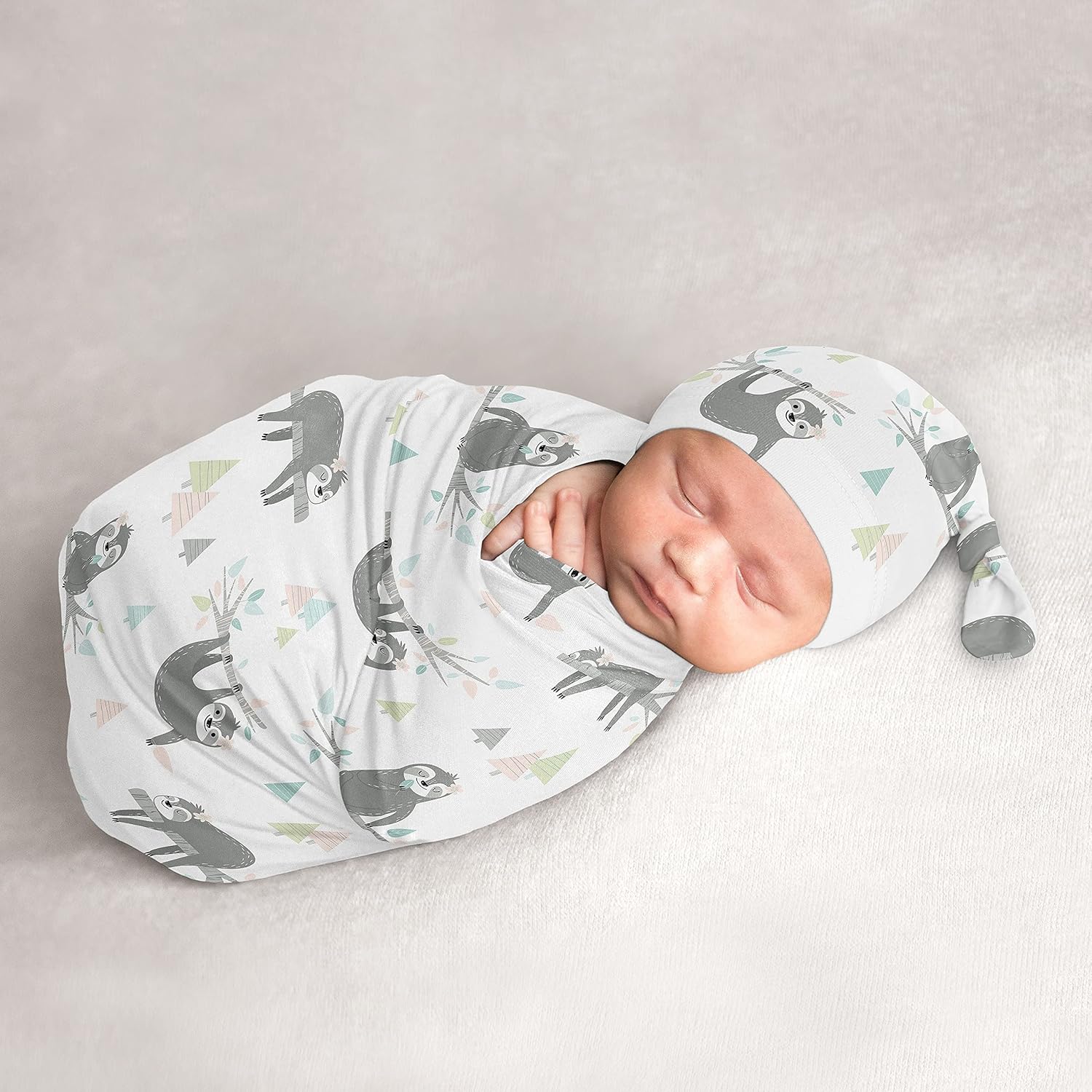 Sweet Jojo Designs Pink Jungle Sloth – Conjunto de gorro de punto elástico para bebé, saco de dormir de punto elástico, saco de dormir para bebé,