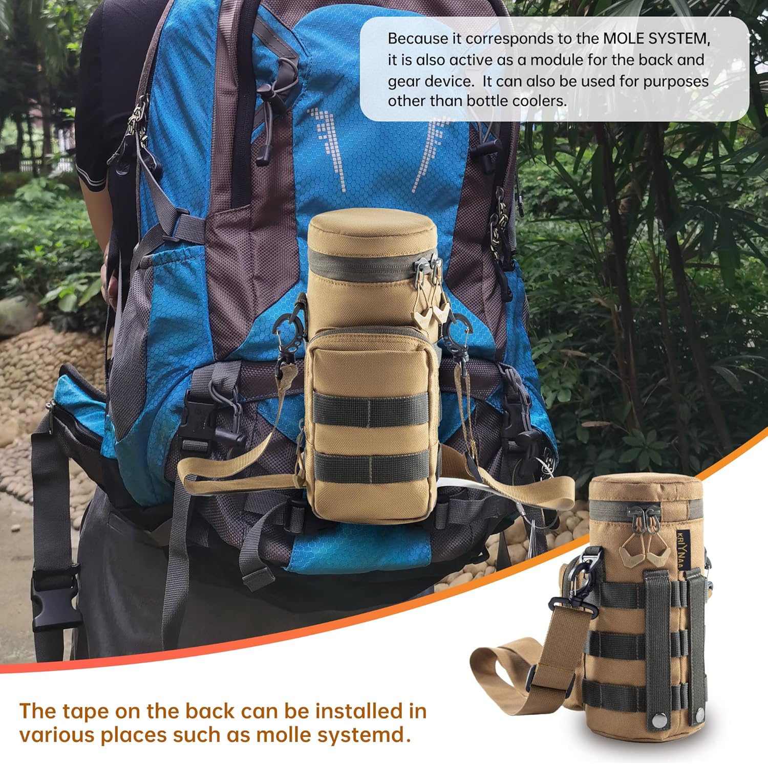 KRIYNAA Bolsa táctica para botella de agua del ejército, para actividades al aire libre, escalada, ciclismo, senderismo, tour