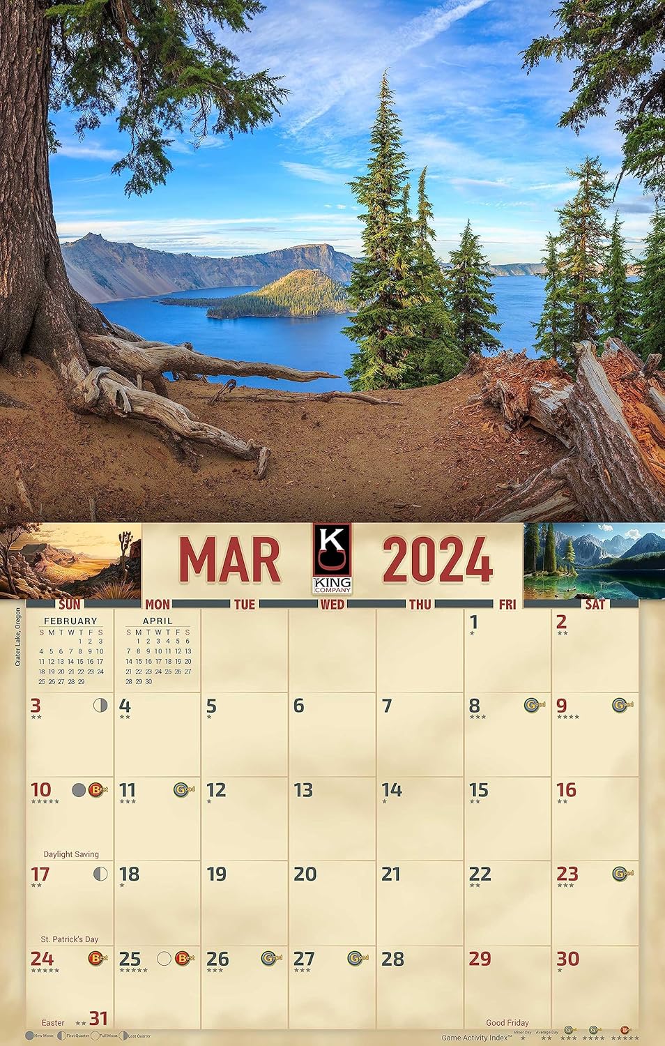 Calendario de pared de paisaje americano 2024, 16 meses, tamaño XL, 14 x 22 pulgadas, calendario Best Of USA por The KING Company-Monster Calendars
