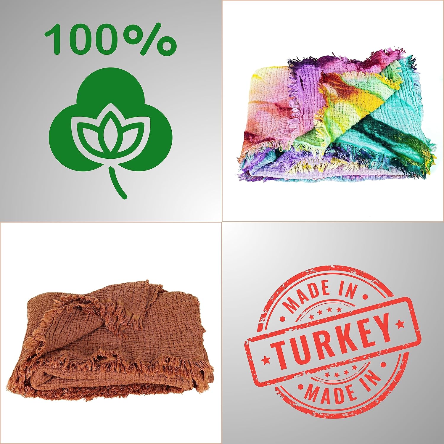 Püskül – Manta de muselina de algodón turco orgánico ultra suave para ideas de regalo, 1 paquete (Día colorido teñido anudado, tamaño de manta 53 x