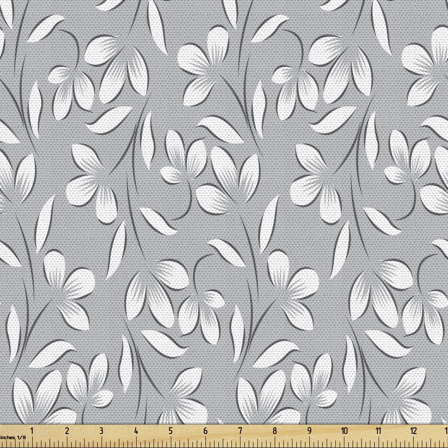 Ambesonne Tela gris de The Yard, adornos florales con temática de primavera, estilo abstracto, vintage, cachemira, ilustración antigua, tela